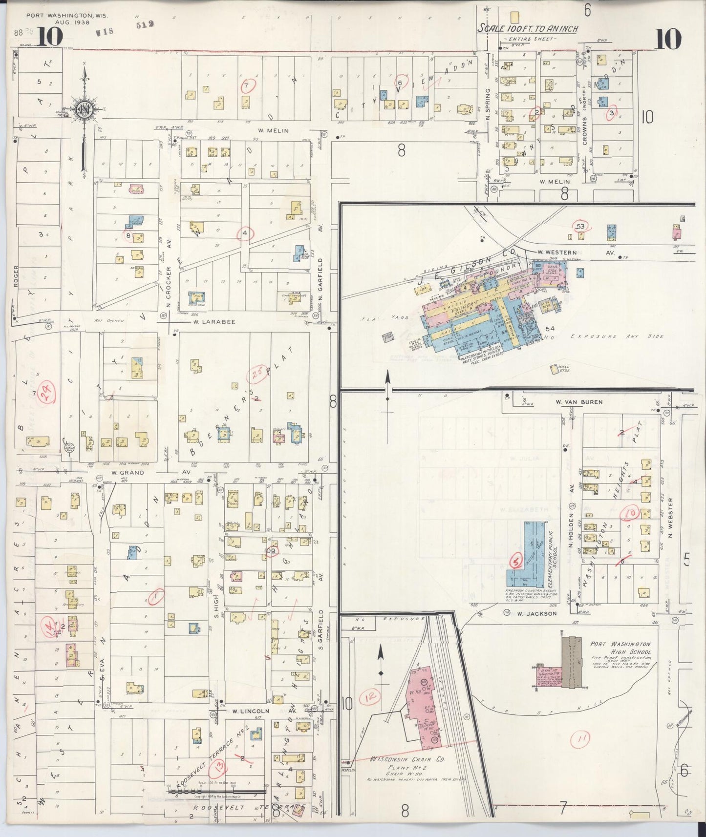 Sanborn Fire Insurance Map from Port Washington, Ozaukee County, Wisconsin (1949), Sheet #0010 - Historic Sanborn Fire Insurance Map Print, vintage old map wall art, antique decor, genealogy gift, Wisconsin Wisconsin map