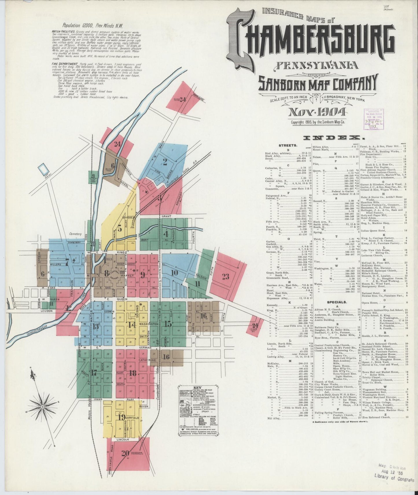 Sanborn Fire Insurance Map from Chambersburg, Franklin County, Pennsylvania (1904), Sheet #0001 - Historic Sanborn Fire Insurance Map Print, vintage old map wall art, antique decor, genealogy gift, Pennsylvania Pennsylvania map