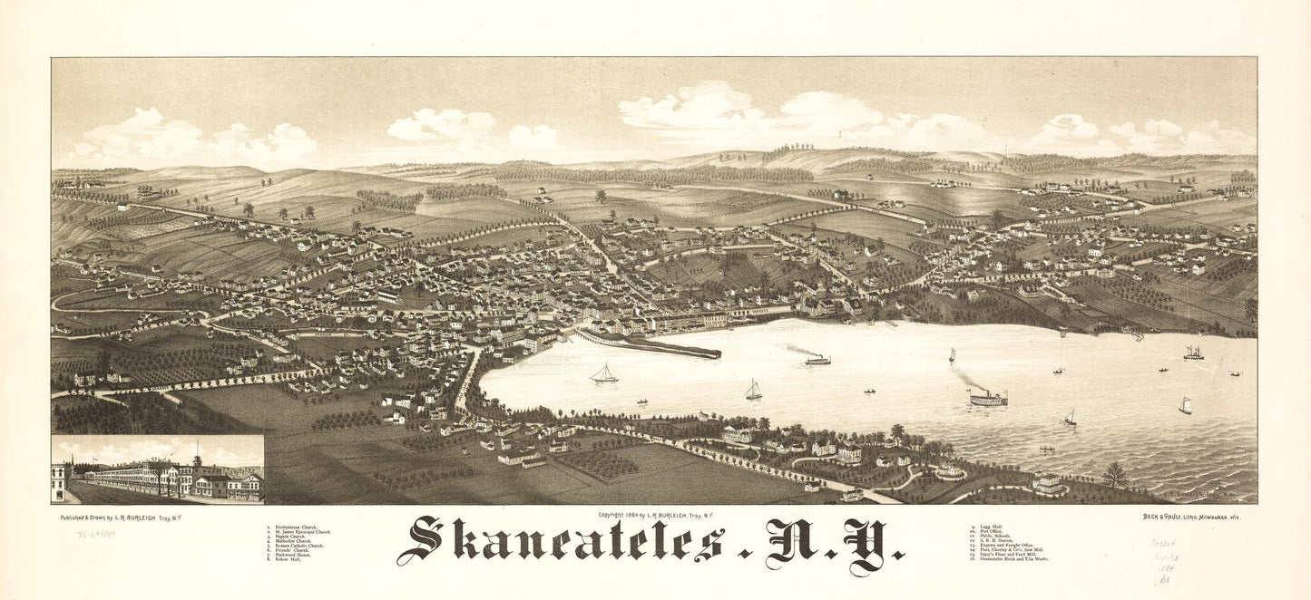 Skaneateles, N.Y. (1884) – Historic Bird’s-Eye View Panorama Print