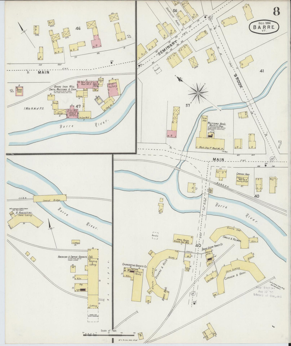 Sanborn Fire Insurance Map from Barre, Washington County, Vermont (1894), Sheet #0008 - Historic Sanborn Fire Insurance Map Print, vintage old map wall art, antique decor, genealogy gift, Vermont Vermont map