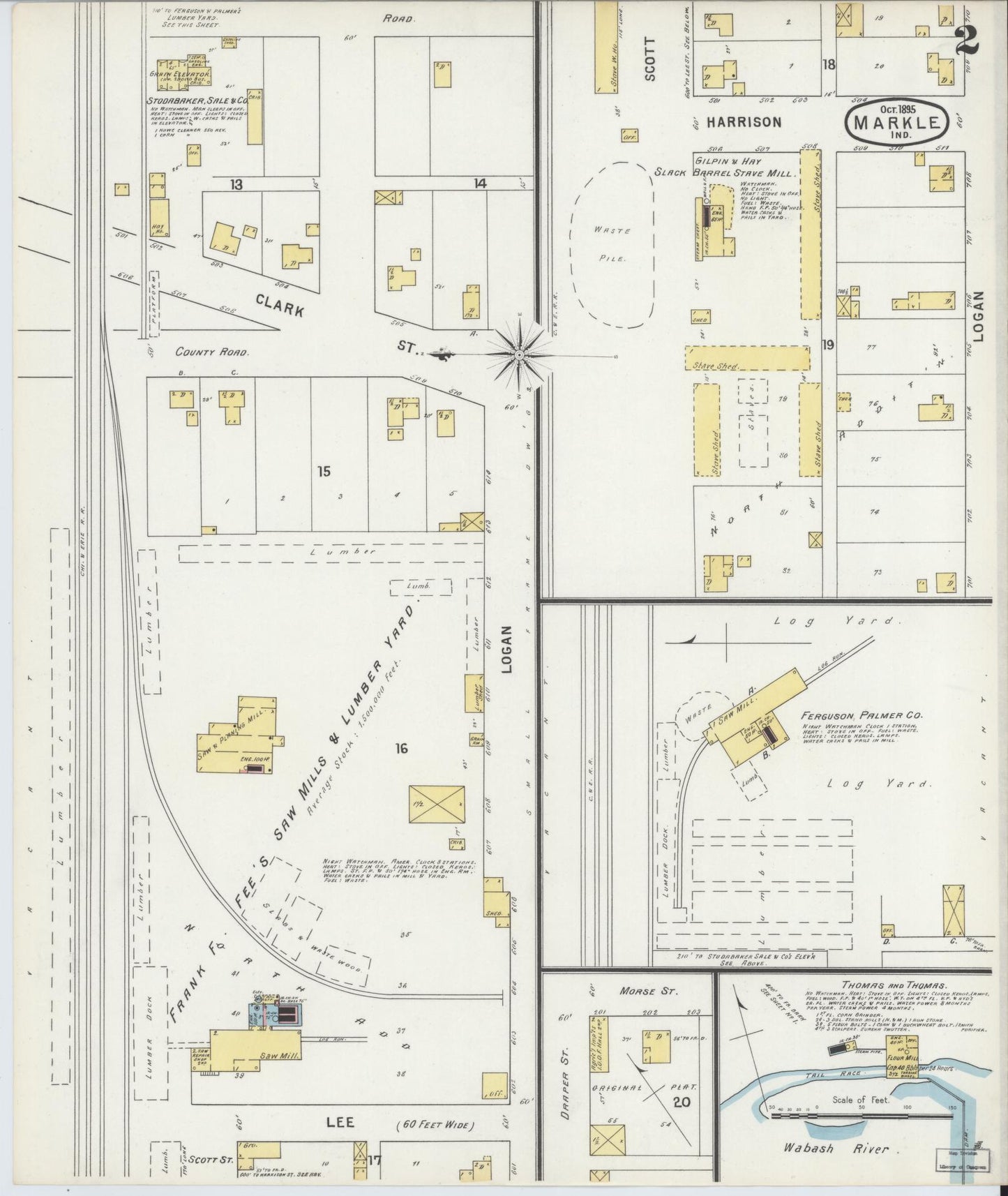 Sanborn Fire Insurance Map from Markle, Huntington County, Indiana (1895), Sheet #0002 - Complete Map Set gallery image, historic Sanborn map, vintage wall art, Indiana Indiana