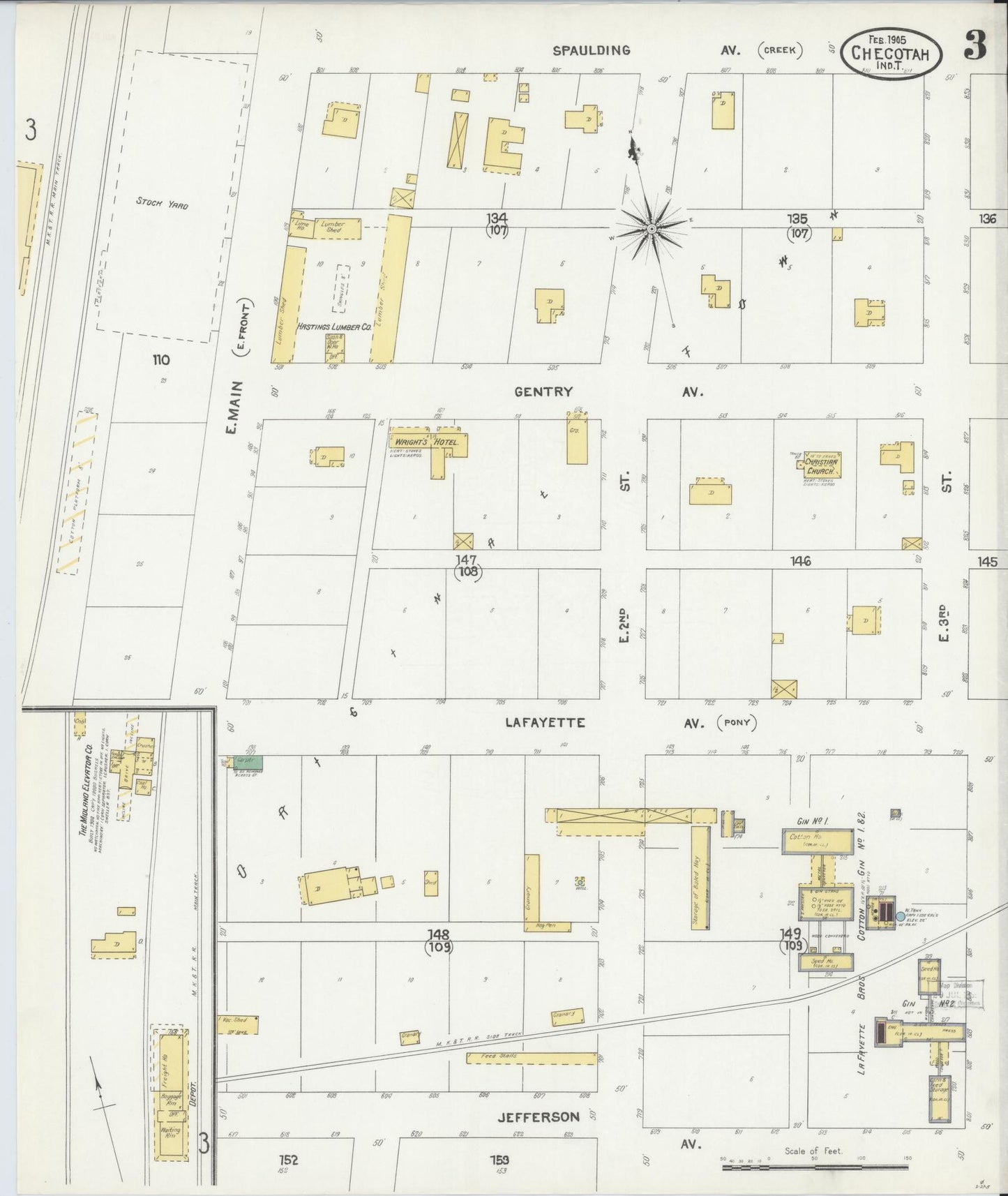 Sanborn Fire Insurance Map from Checotah, McIntosch County, Oklahoma (1905), Sheet #0003 - Complete Map Set gallery image, historic Sanborn map, vintage wall art, Oklahoma Oklahoma