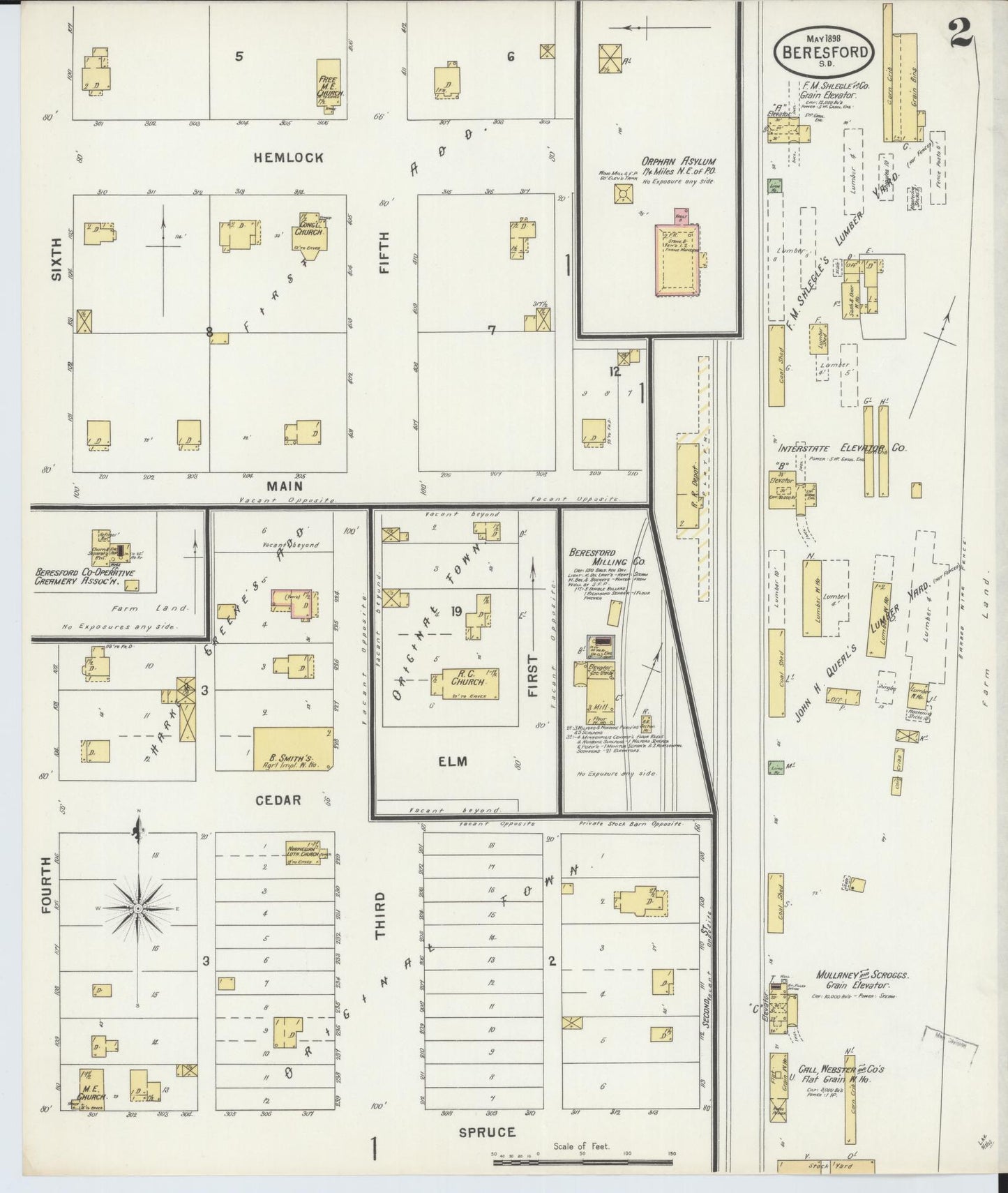 Sanborn Fire Insurance Map from Beresford, Union And Lincoln Counties, South Dakota (1898), Sheet #0002 - Historic Sanborn Fire Insurance Map Print, vintage old map wall art, antique decor, genealogy gift, South Dakota South Dakota map