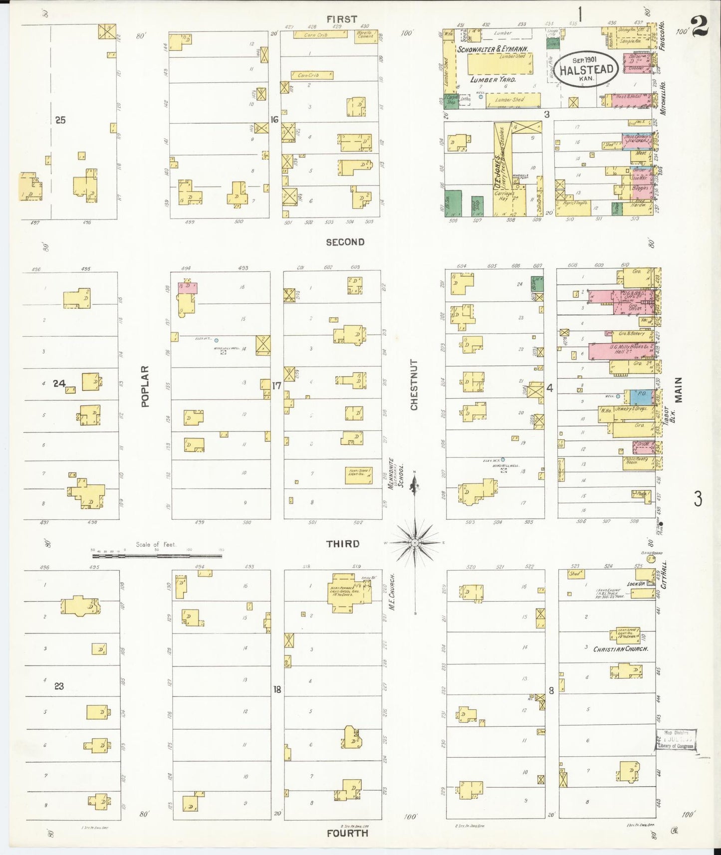 Sanborn Fire Insurance Map from Halstead, Harvey County, Kansas (1901), Sheet #0002 - Historic Sanborn Fire Insurance Map Print, vintage old map wall art, antique decor, genealogy gift, Kansas Kansas map