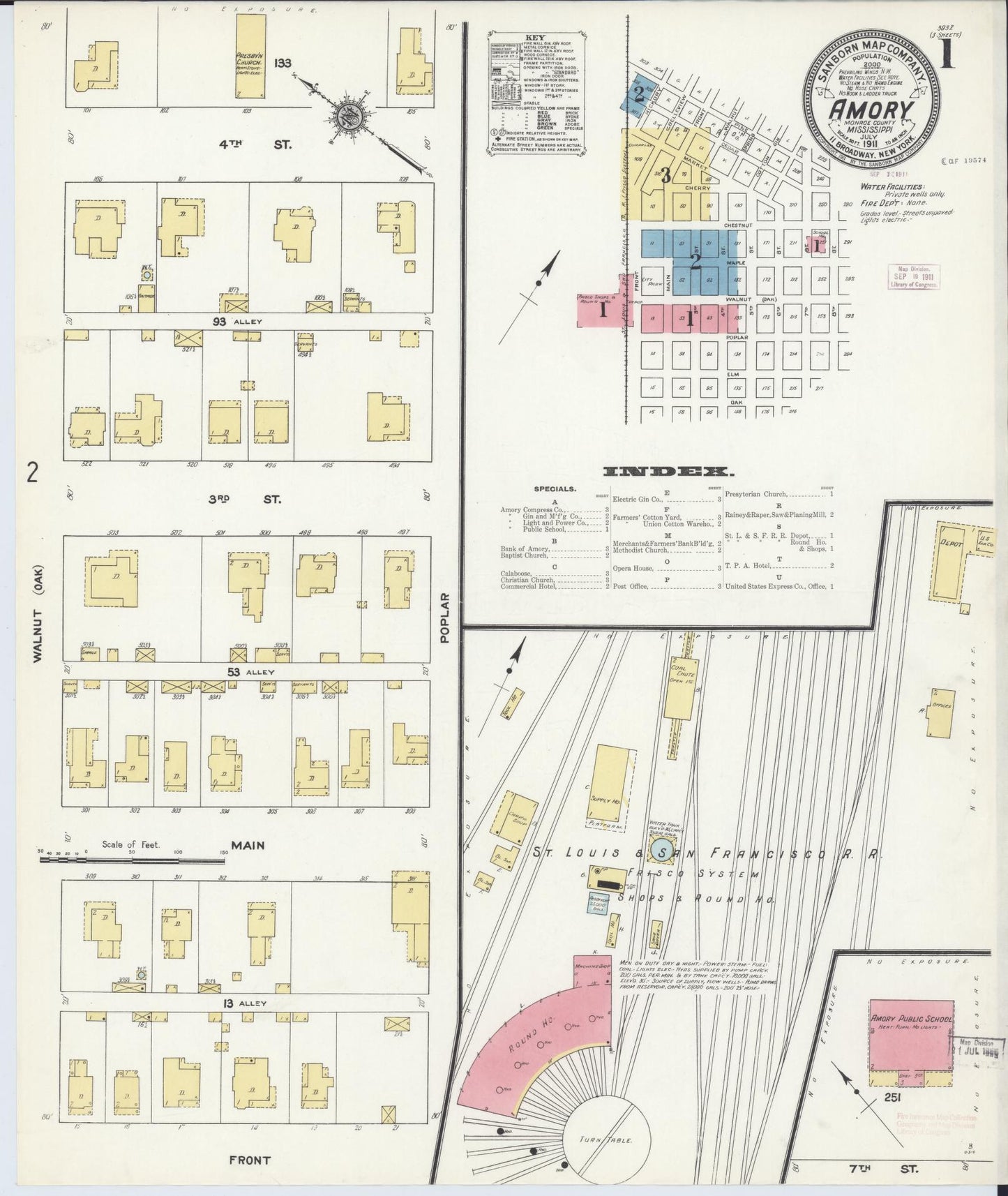 Sanborn Fire Insurance Map from Amory, Monroe County, Mississippi. (1911) – Historic Sanborn Fire Insurance Map Print