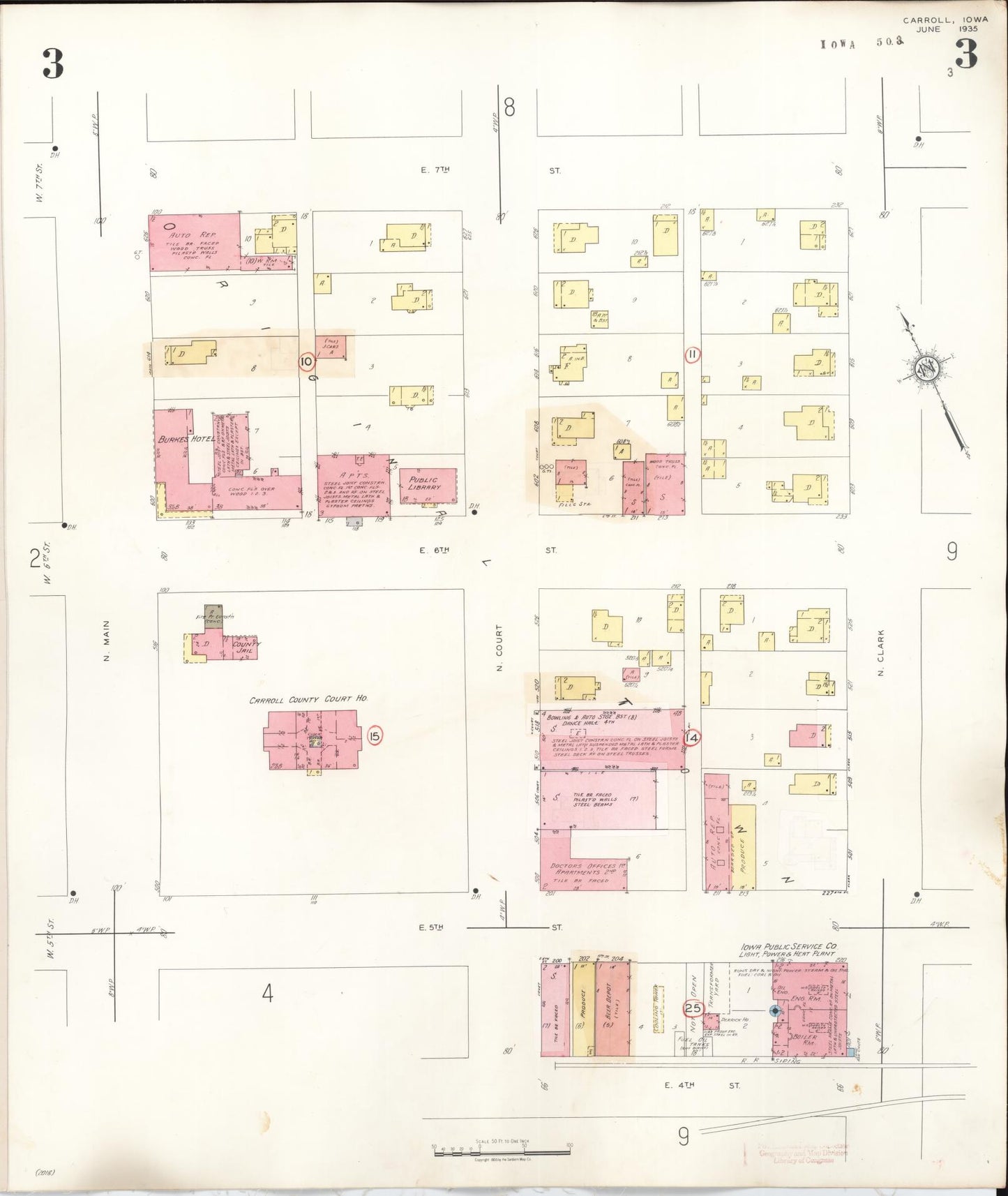Sanborn Fire Insurance Map from Carroll, Carroll County, Iowa (1948), Sheet #0003 - Historic Sanborn Fire Insurance Map Print, vintage old map wall art