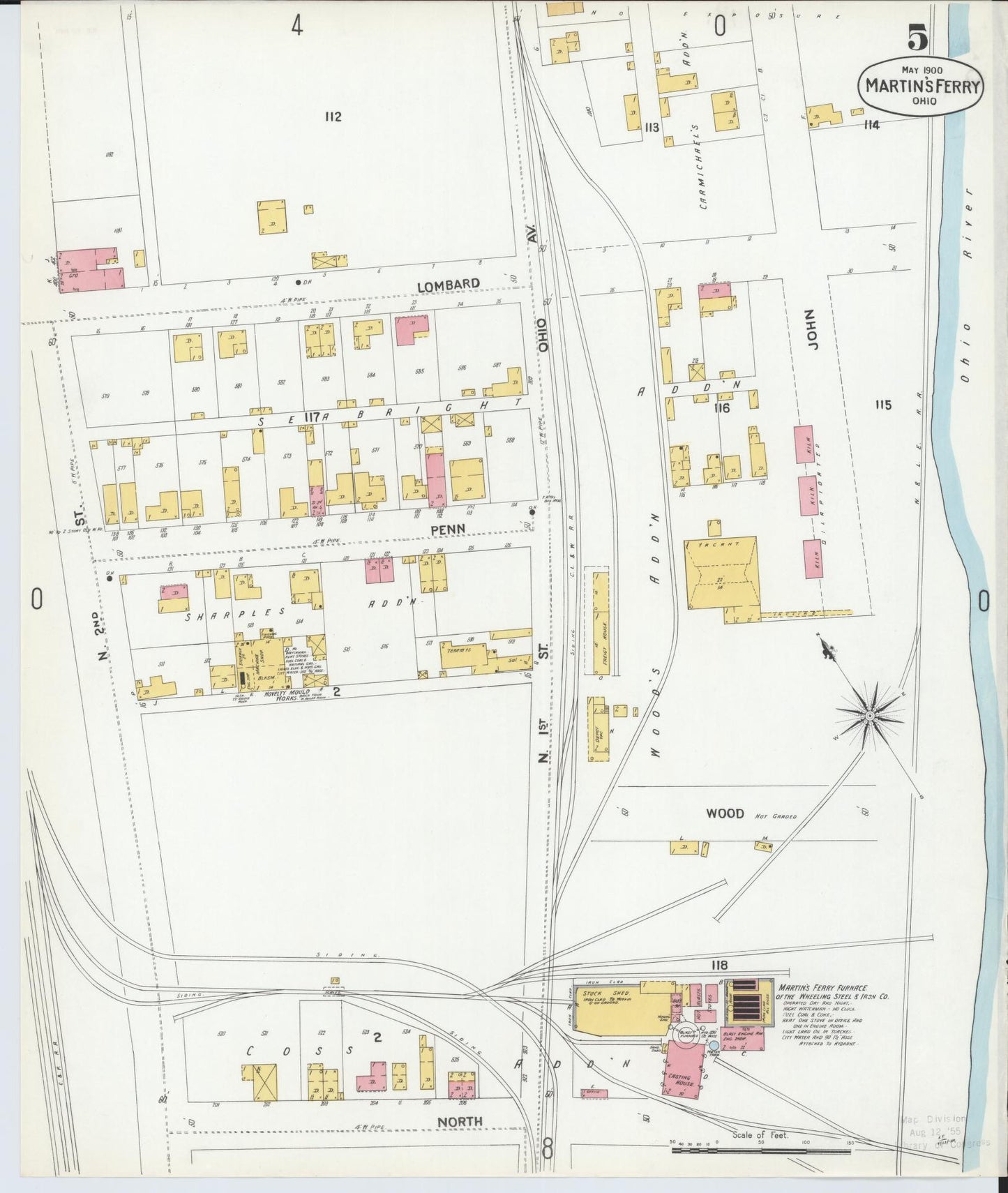 Sanborn Fire Insurance Map from Martins Ferry, Belmont County, Ohio (1900), Sheet #0005 - Complete Map Set gallery image, historic Sanborn map, vintage wall art, Ohio Ohio