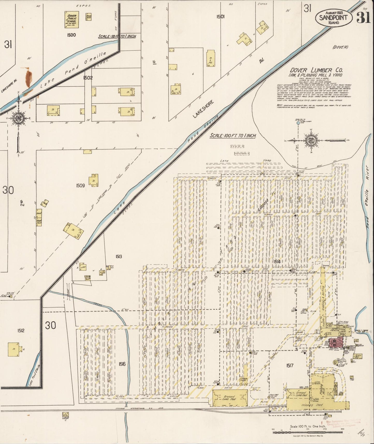 Sanborn Fire Insurance Map from Sandpoint, Bonner County, Idaho (1921), Sheet #0031 - Complete Map Set gallery image, historic Sanborn map, vintage wall art, Idaho Idaho