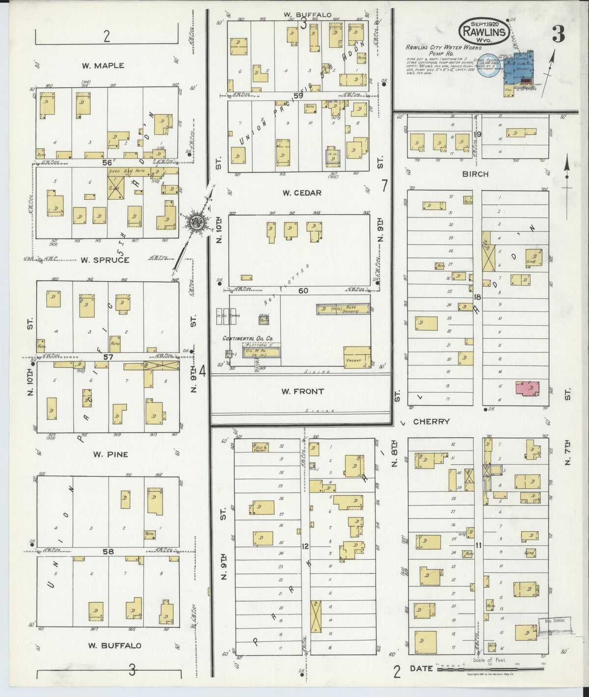 Sanborn Fire Insurance Map from Rawlins, Carbon County, Wyoming (1920), Sheet #0003 - Historic Sanborn Fire Insurance Map Print, vintage old map wall art, antique decor, genealogy gift, Wyoming Wyoming map
