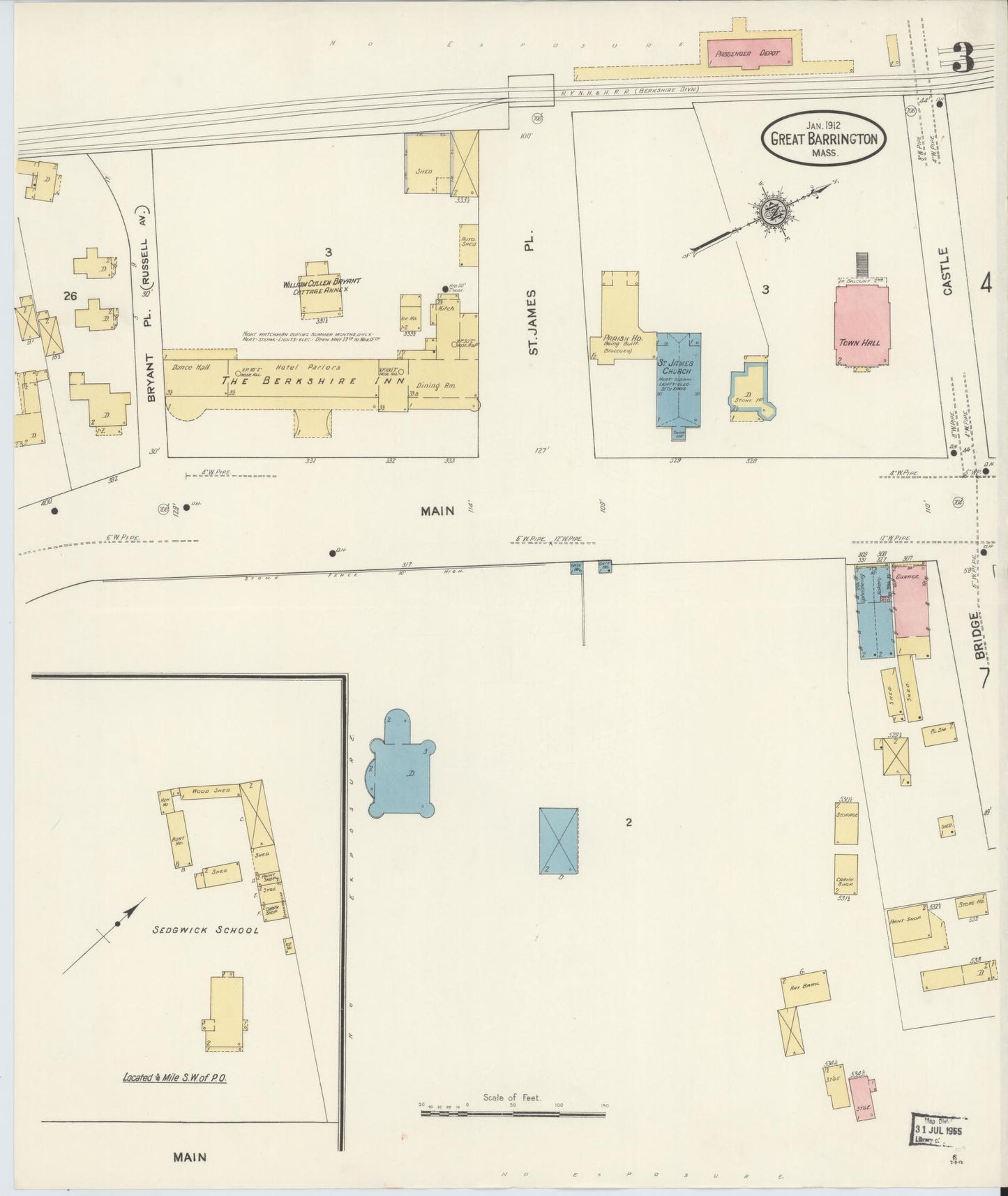 Sanborn Fire Insurance Map from Great Barrington, Berkshire County, Massachusetts (1912), Sheet #0003 - Complete Map Set gallery image, historic Sanborn map, vintage wall art, Massachusetts Massachusetts