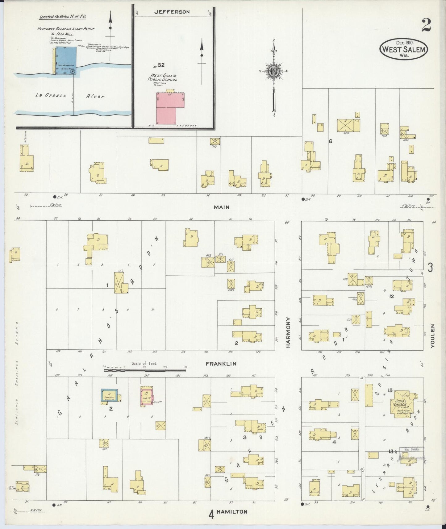 Sanborn Fire Insurance Map from West Salem, La Crosse County, Wisconsin (1910), Sheet #0002 - Historic Sanborn Fire Insurance Map Print, vintage old map wall art, antique decor, genealogy gift, Wisconsin Wisconsin map