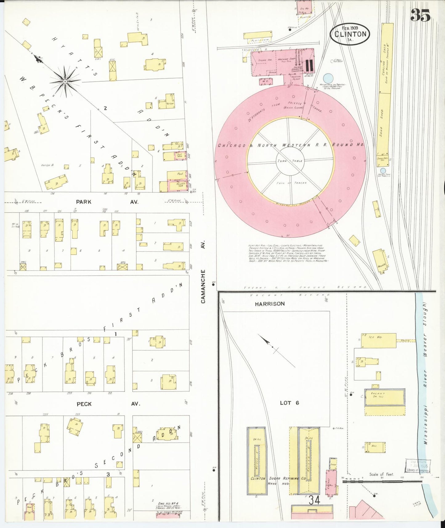 Sanborn Fire Insurance Map from Clinton, Clinton County, Iowa (1909), Sheet #0035 - Historic Sanborn Fire Insurance Map Print, vintage old map wall art
