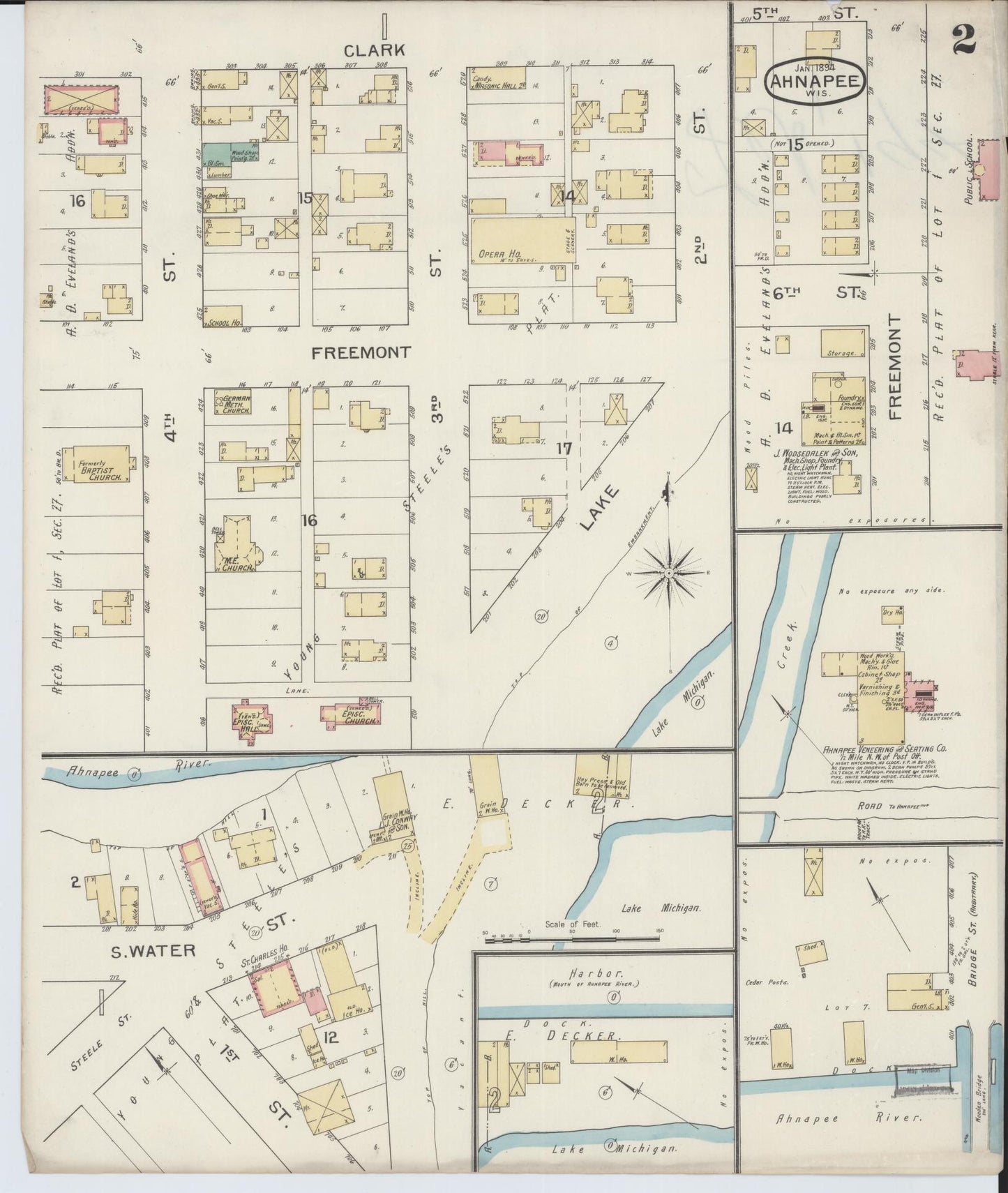 Sanborn Fire Insurance Map from Ahnapee, Kewaunee County, Wisconsin (1894), Sheet #0002 - Complete Map Set gallery image, historic Sanborn map, vintage wall art, Wisconsin Wisconsin