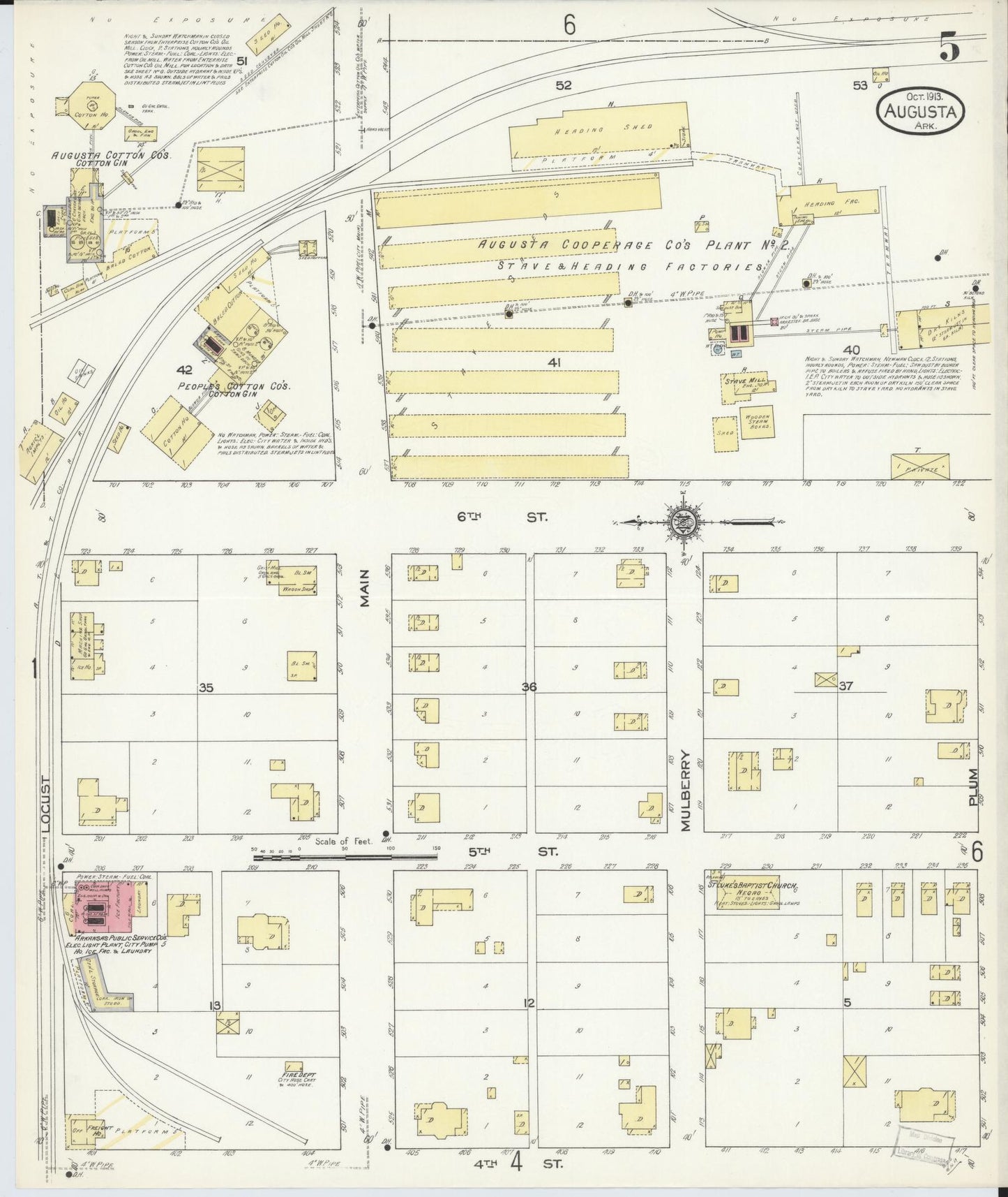 Sanborn Fire Insurance Map from Augusta, Woodruff County, Arkansas (1913), Sheet #0005 - Historic Sanborn Fire Insurance Map Print, vintage old map wall art, antique decor, genealogy gift, Arkansas Arkansas map