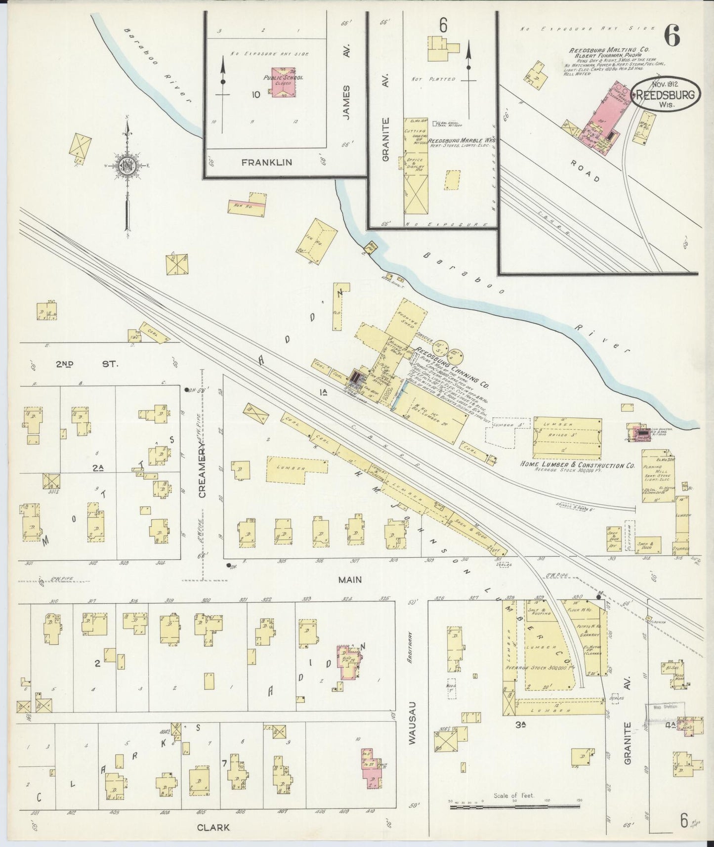 Sanborn Fire Insurance Map from Reedsburg, Sauk County, Wisconsin (1912), Sheet #0006 - Historic Sanborn Fire Insurance Map Print, vintage old map wall art, antique decor, genealogy gift, Wisconsin Wisconsin map