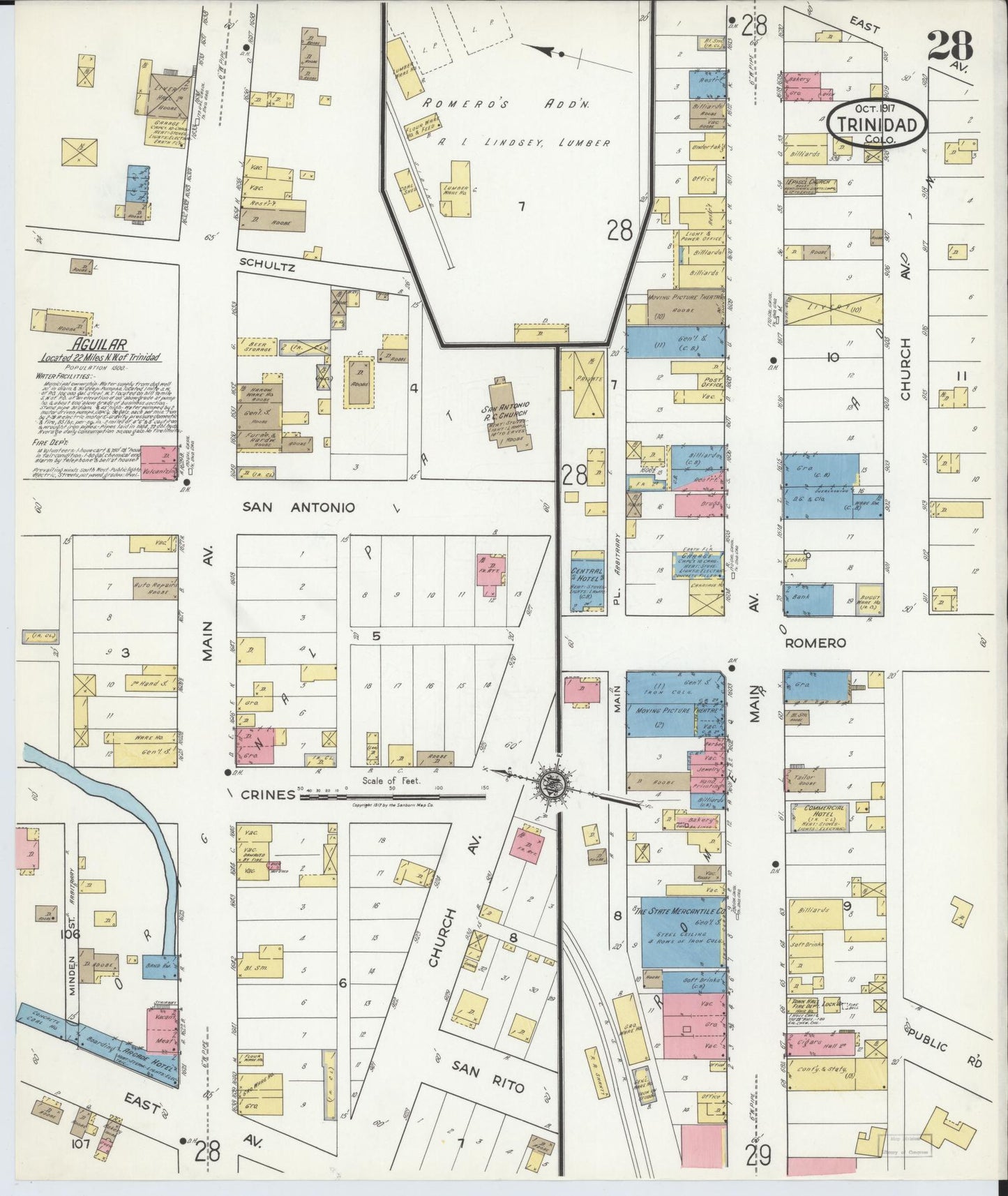 Sanborn Fire Insurance Map from Trinidad, Las Animas County, Colorado (1917), Sheet #0028 - Historic Sanborn Fire Insurance Map Print, vintage old map wall art, antique decor, genealogy gift, Colorado Colorado map