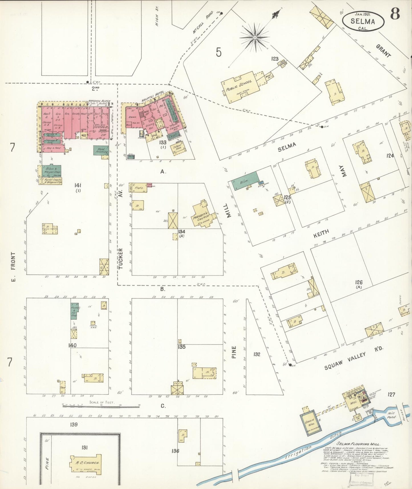 Sanborn Fire Insurance Map from Selma, Fresno County, California (1901), Sheet #0008 - Complete Map Set gallery image, historic Sanborn map, vintage wall art, California California