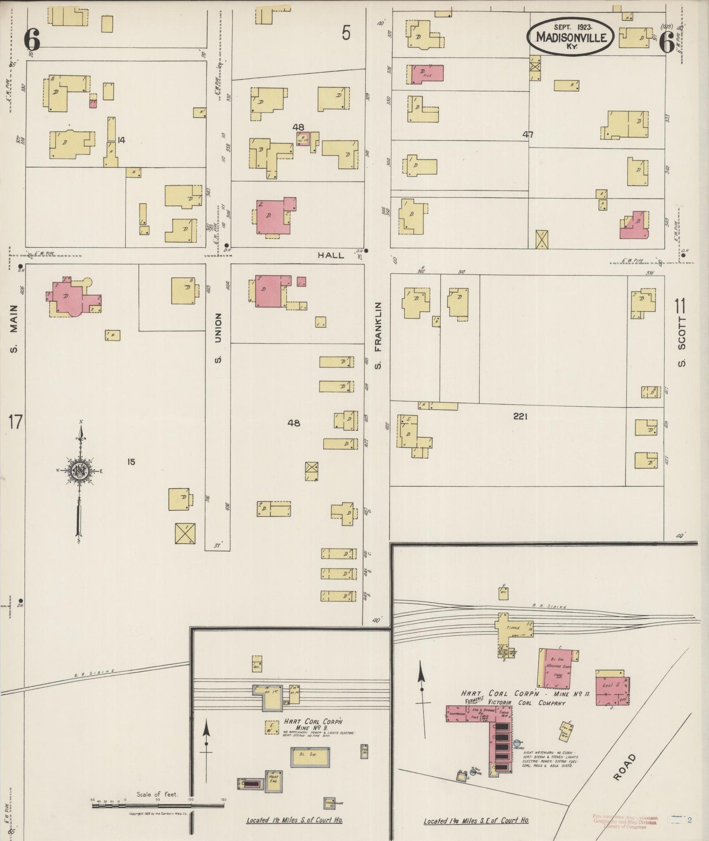 Sanborn Fire Insurance Map from Madisonville, Hopkins County, Kentucky (1923), Sheet #0006 - Historic Sanborn Fire Insurance Map Print, vintage old map wall art, antique decor, genealogy gift, Kentucky Kentucky map