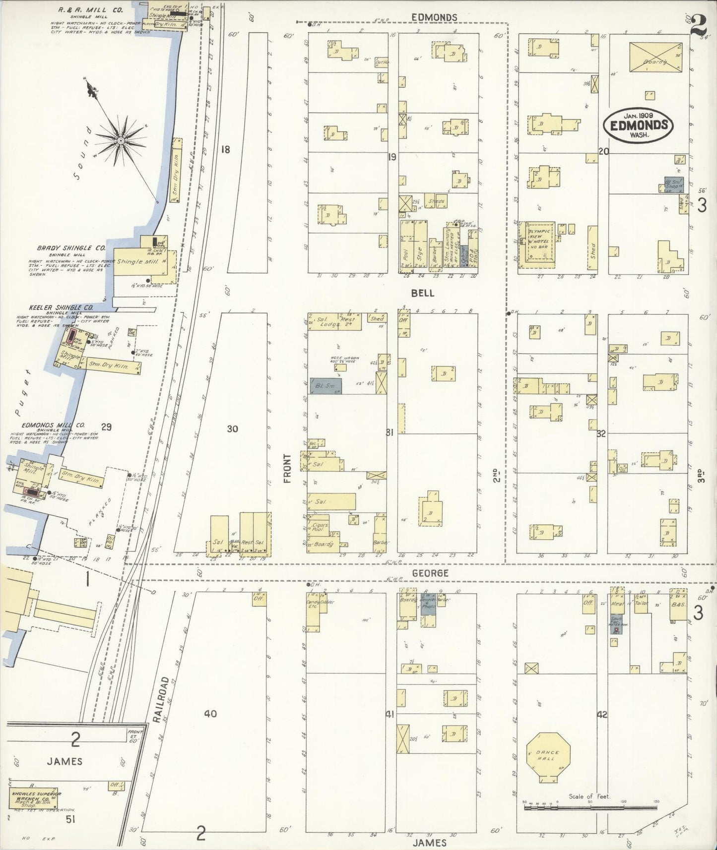Sanborn Fire Insurance Map from Edmunds, Snohomish County, Washington (1909), Sheet #0002 - Historic Sanborn Fire Insurance Map Print, vintage old map wall art, antique decor, genealogy gift, Washington Washington map