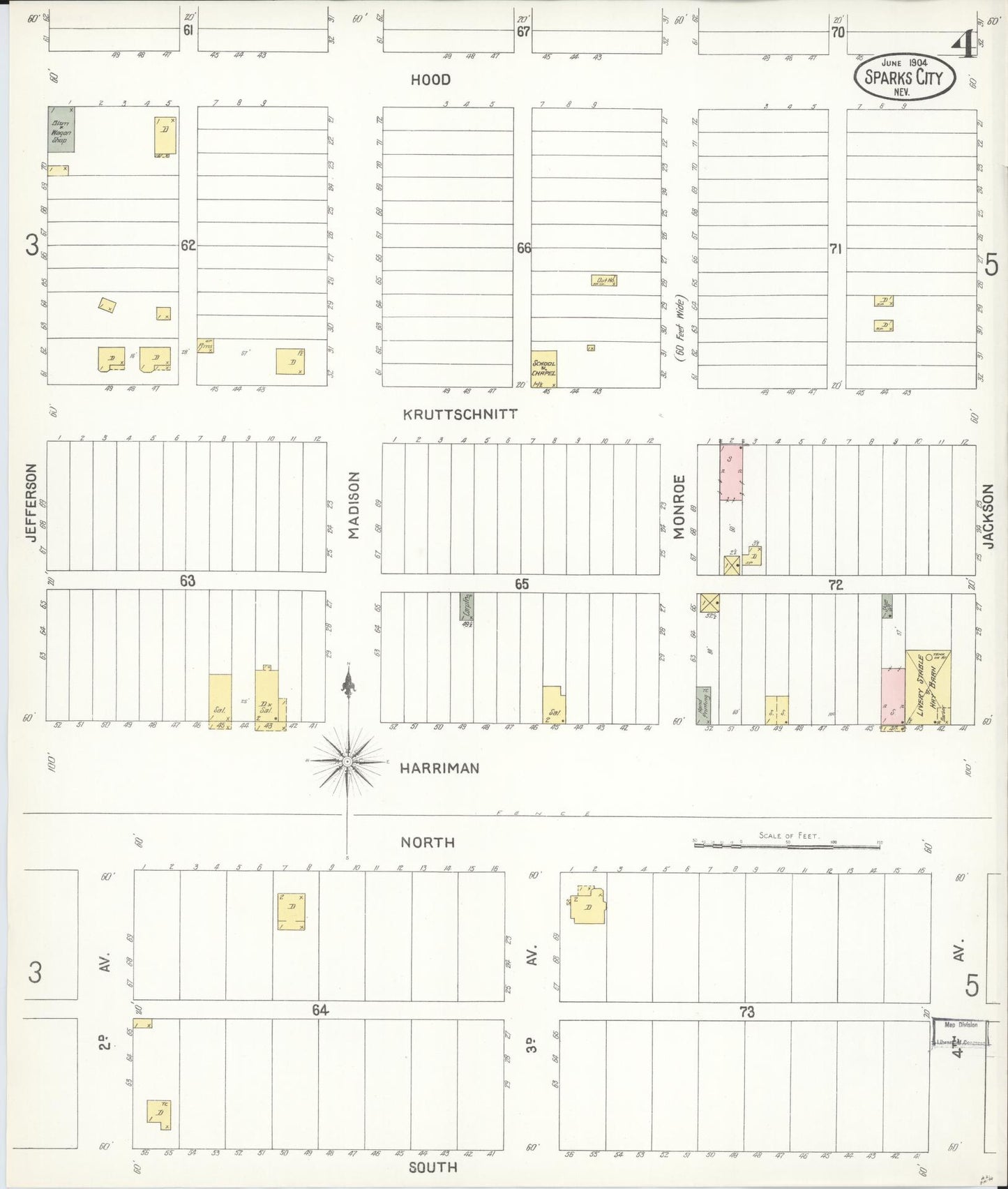 Sanborn Fire Insurance Map from Sparks, Washoe County, Nevada (1904), Sheet #0004 - Historic Sanborn Fire Insurance Map Print, vintage old map wall art, antique decor, genealogy gift, Nevada Nevada map