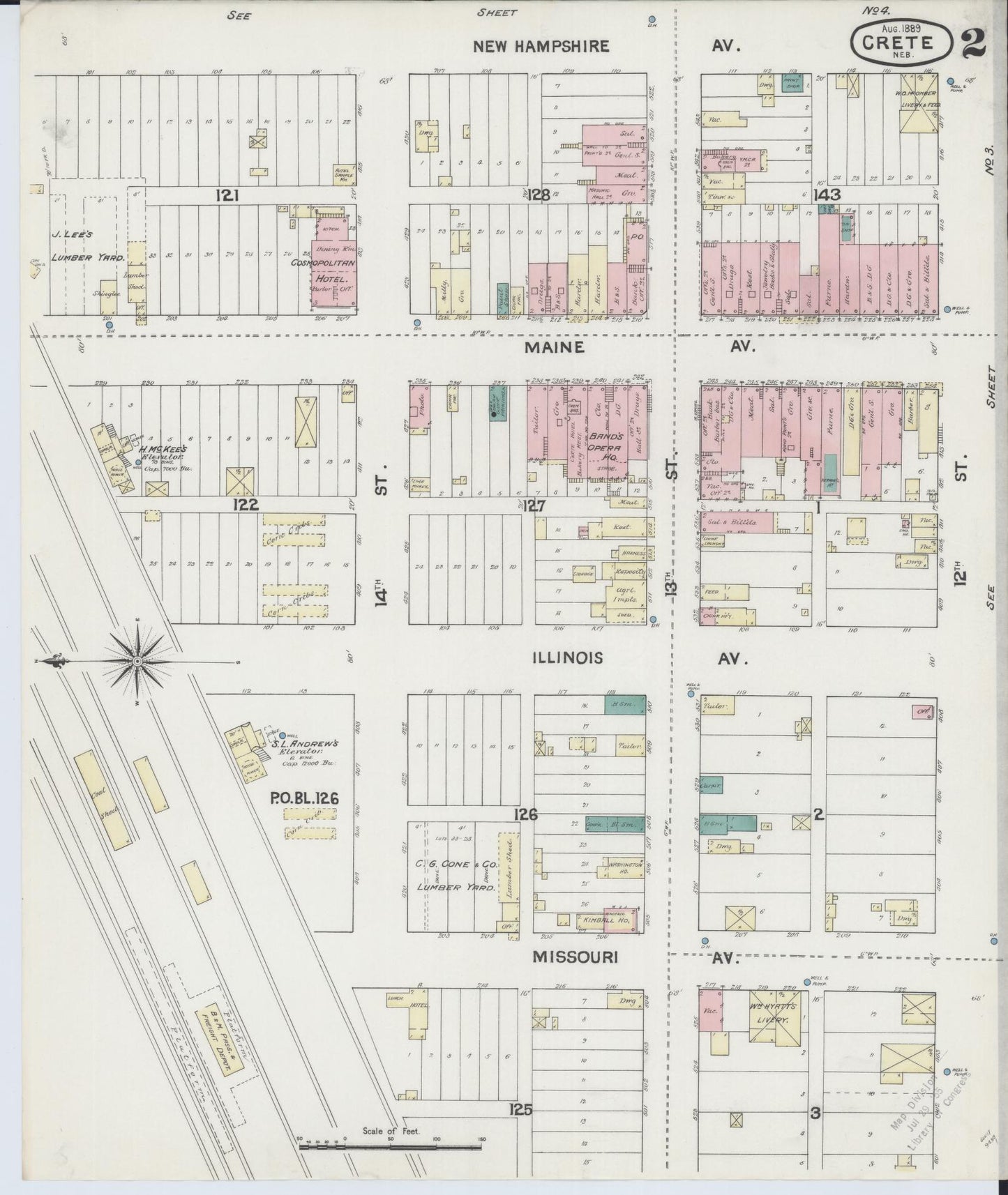 Sanborn Fire Insurance Map from Crete, Saline County, Nebraska (1889), Sheet #0002 - Historic Sanborn Fire Insurance Map Print, vintage old map wall art, antique decor, genealogy gift, Nebraska Nebraska map