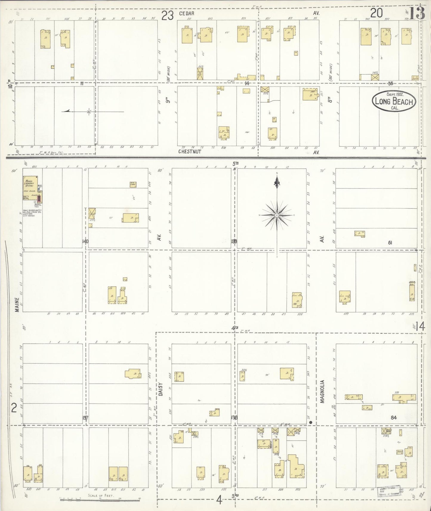 Sanborn Fire Insurance Map from Long Beach, Los Angeles County, California (1902), Sheet #0013 - Historic Sanborn Fire Insurance Map Print, vintage old map wall art, antique decor, genealogy gift, California California map