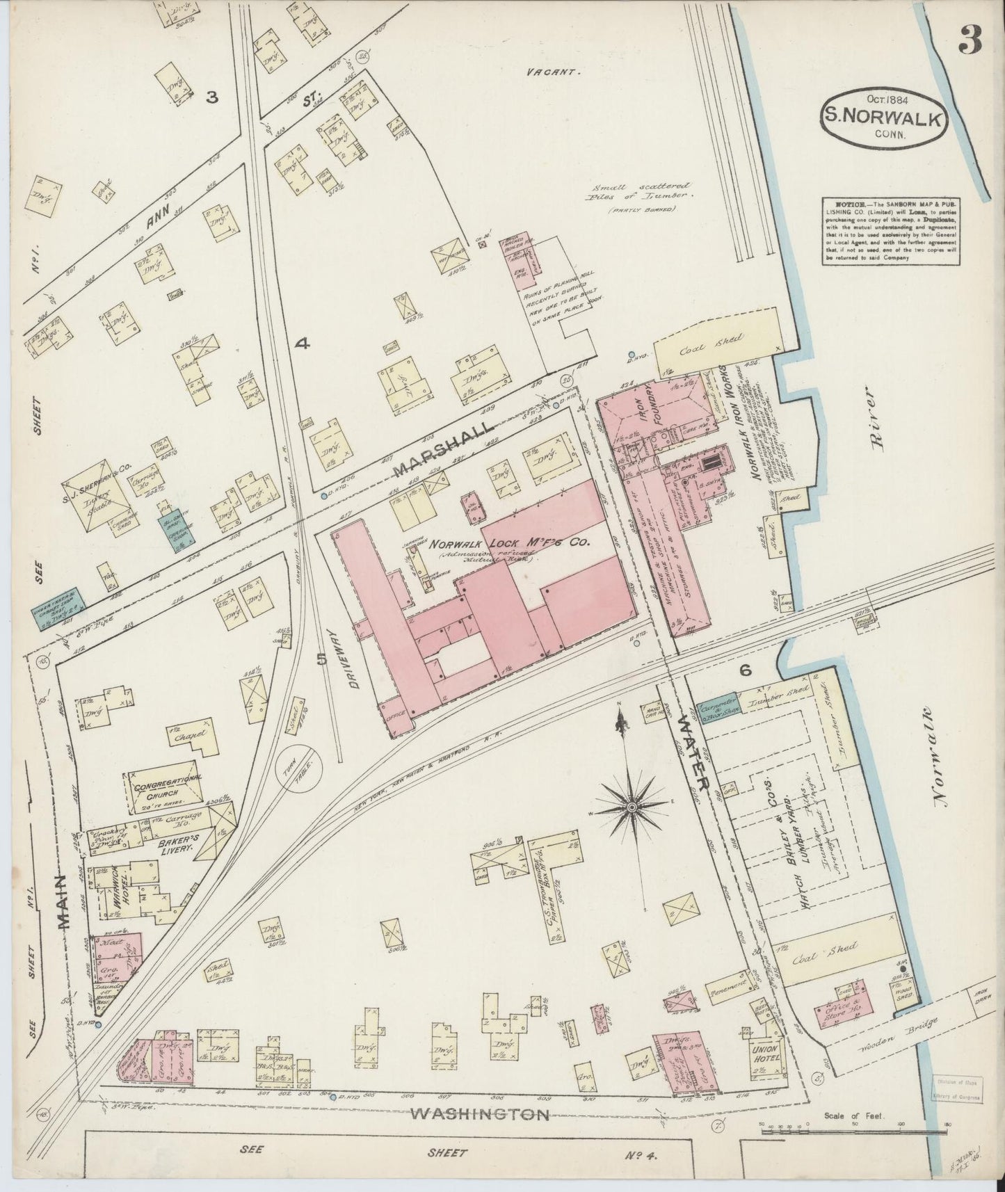 Sanborn Fire Insurance Map from South Norwalk, Fairfield County, Connecticut (1884), Sheet #0003 - Historic Sanborn Fire Insurance Map Print, vintage old map wall art, antique decor, genealogy gift, Connecticut Connecticut map
