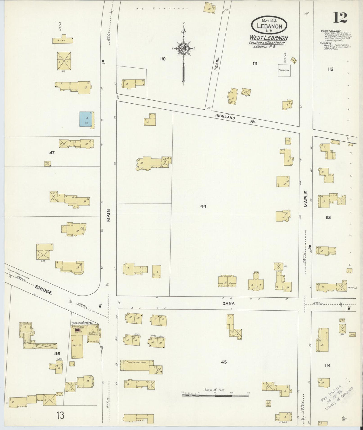 Sanborn Fire Insurance Map from Lebanon, Grafton County, New Hampshire (1912), Sheet #0012 - Historic Sanborn Fire Insurance Map Print, vintage old map wall art, antique decor, genealogy gift, New Hampshire New Hampshire map