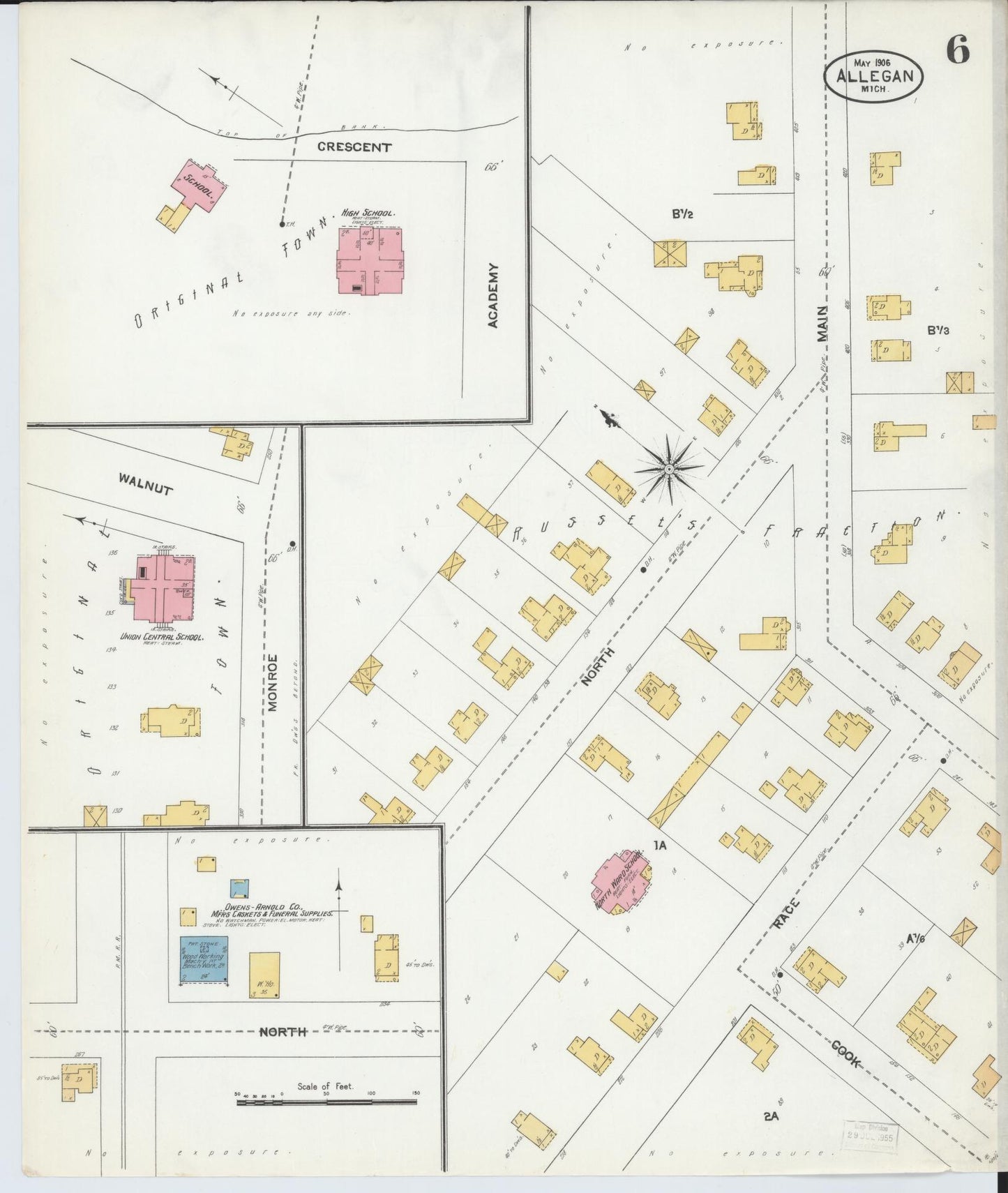 Sanborn Fire Insurance Map from Allegan, Allegan County, Michigan (1906), Sheet #0006 - Complete Map Set gallery image, historic Sanborn map, vintage wall art, Michigan Michigan