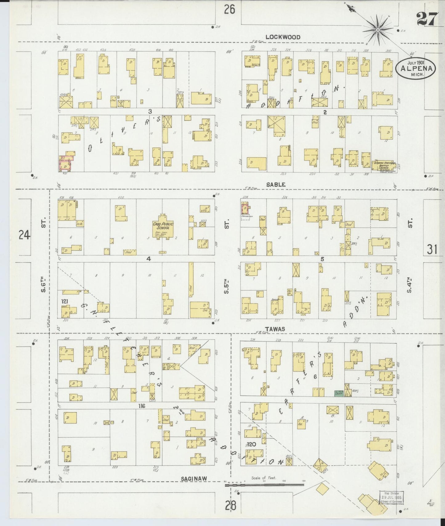Sanborn Fire Insurance Map from Alpena, Alpena County, Michigan (1901), Sheet #0027 - Historic Sanborn Fire Insurance Map Print, vintage old map wall art, antique decor, genealogy gift, Michigan Michigan map
