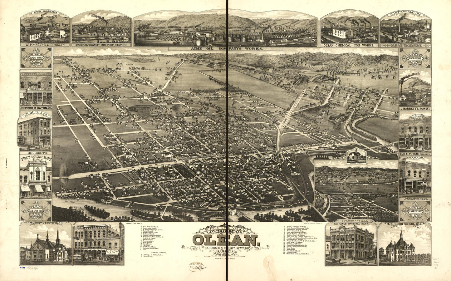 Bird's eye view of Olean, Cattaraugus County, New York 1882. (1882) – Historic Bird’s-Eye View Panorama Print