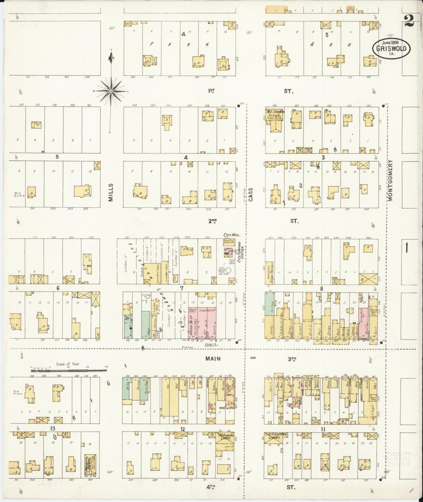 Sanborn Fire Insurance Map from Griswold, Cass County, Iowa (1899), Sheet #0002 - Historic Sanborn Fire Insurance Map Print, vintage old map wall art