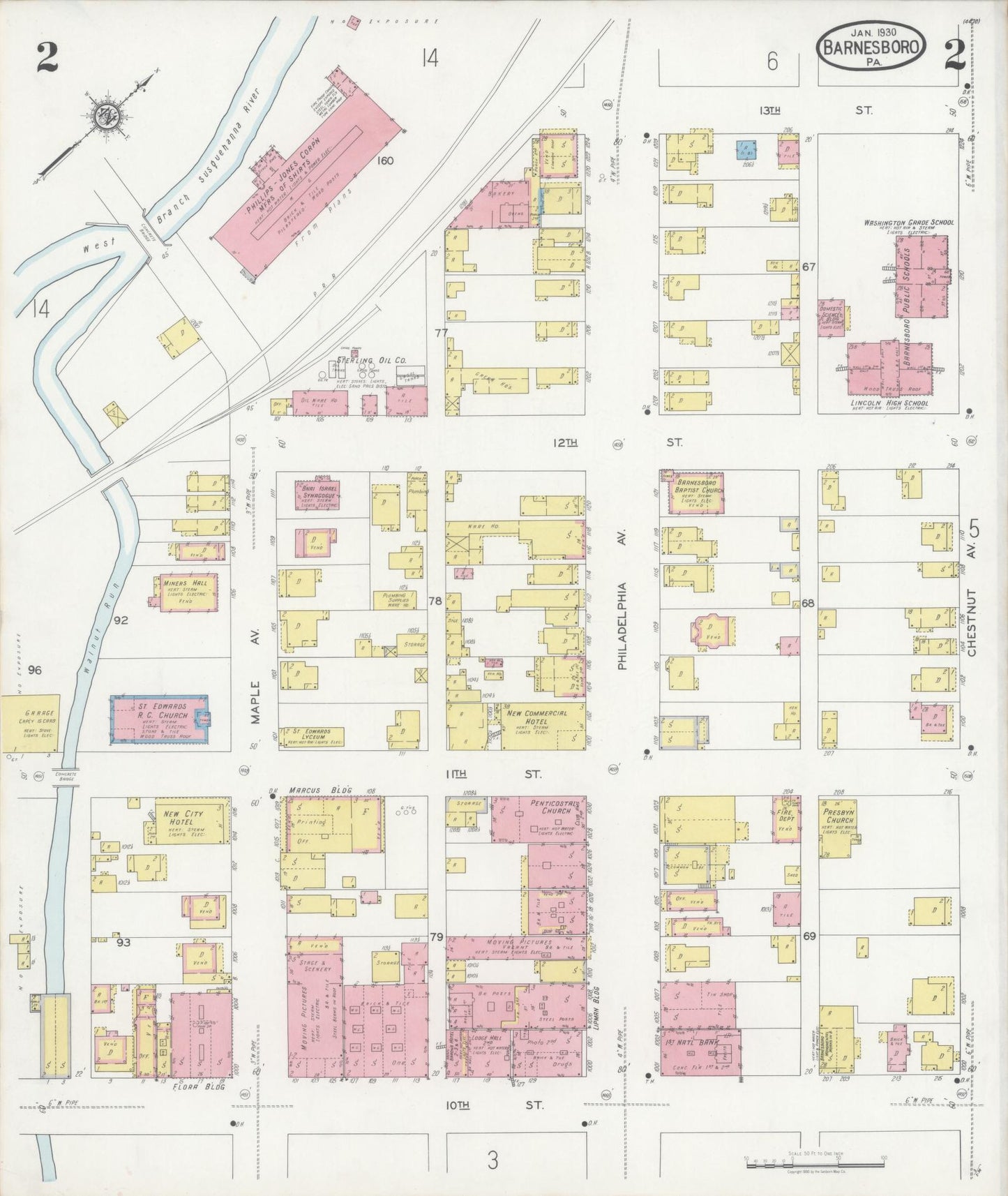 Sanborn Fire Insurance Map from Barnesboro, Cambria County, Pennsylvania (1930), Sheet #0002 - Historic Sanborn Fire Insurance Map Print, vintage old map wall art, antique decor, genealogy gift, Pennsylvania Pennsylvania map