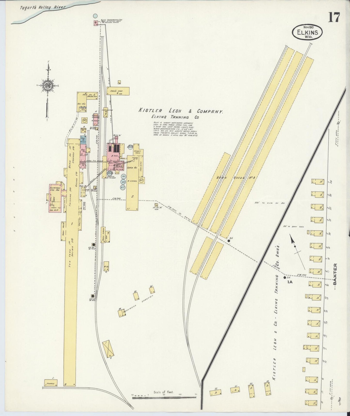 Sanborn Fire Insurance Map from Elkins, Randolph County, West Virginia (1910), Sheet #0017 - Complete Map Set gallery image, historic Sanborn map, vintage wall art, West Virginia West Virginia