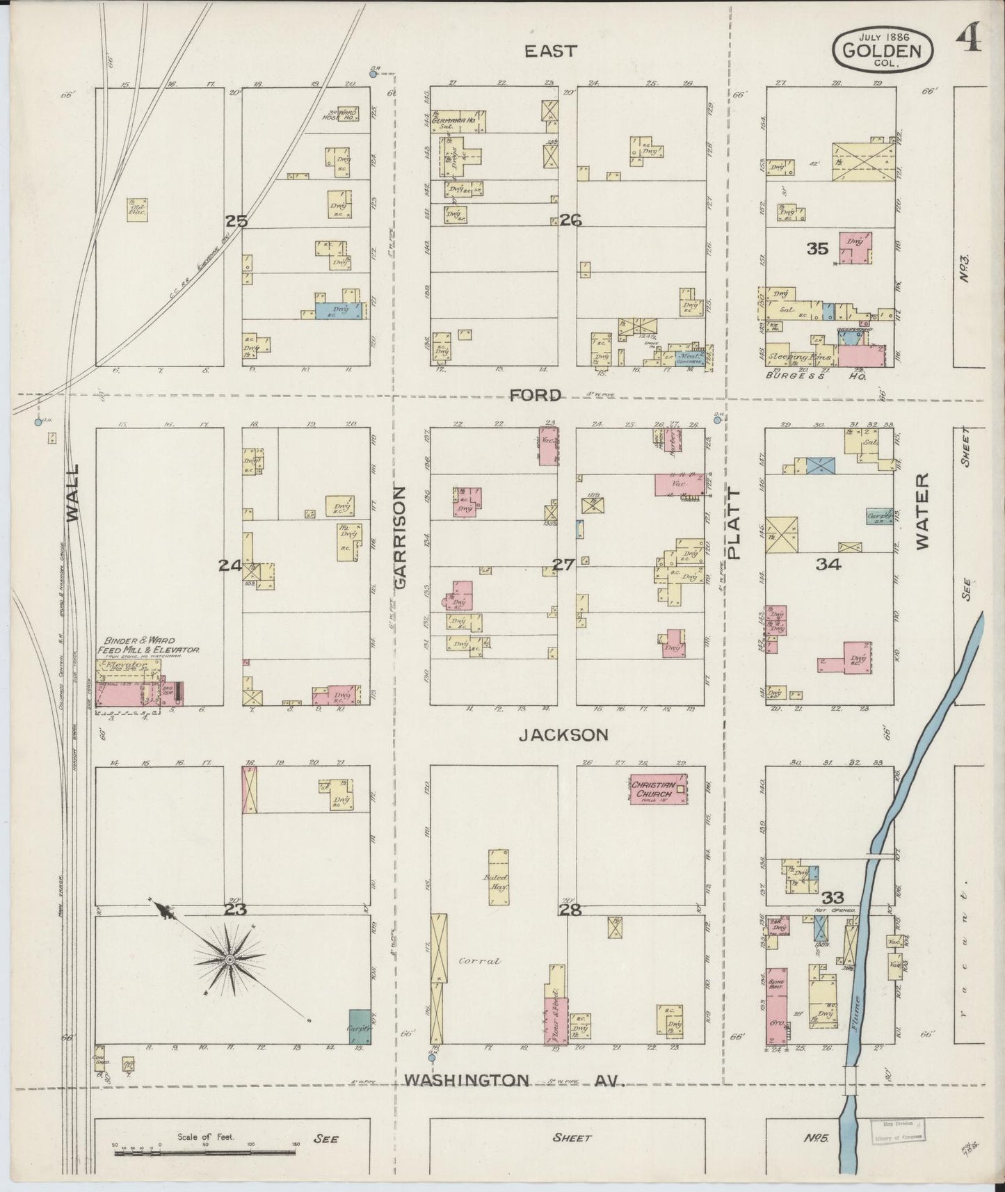 Sanborn Fire Insurance Map from Golden, Jefferson County, Colorado (1886), Sheet #0004 - Historic Sanborn Fire Insurance Map Print, vintage old map wall art, antique decor, genealogy gift, Colorado Colorado map