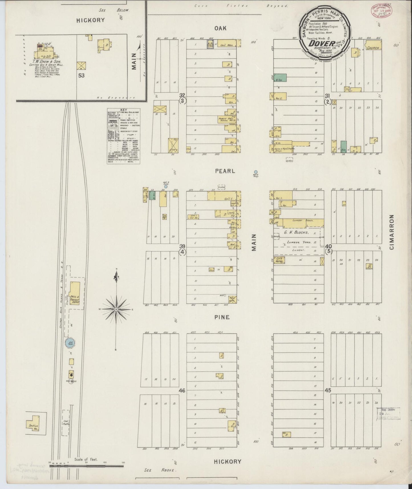 Sanborn Fire Insurance Map from Dover, Kingfisher County, Oklahoma (1895), Sheet #0001 - Historic Sanborn Fire Insurance Map Print, vintage old map wall art, antique decor, genealogy gift, Oklahoma Oklahoma map