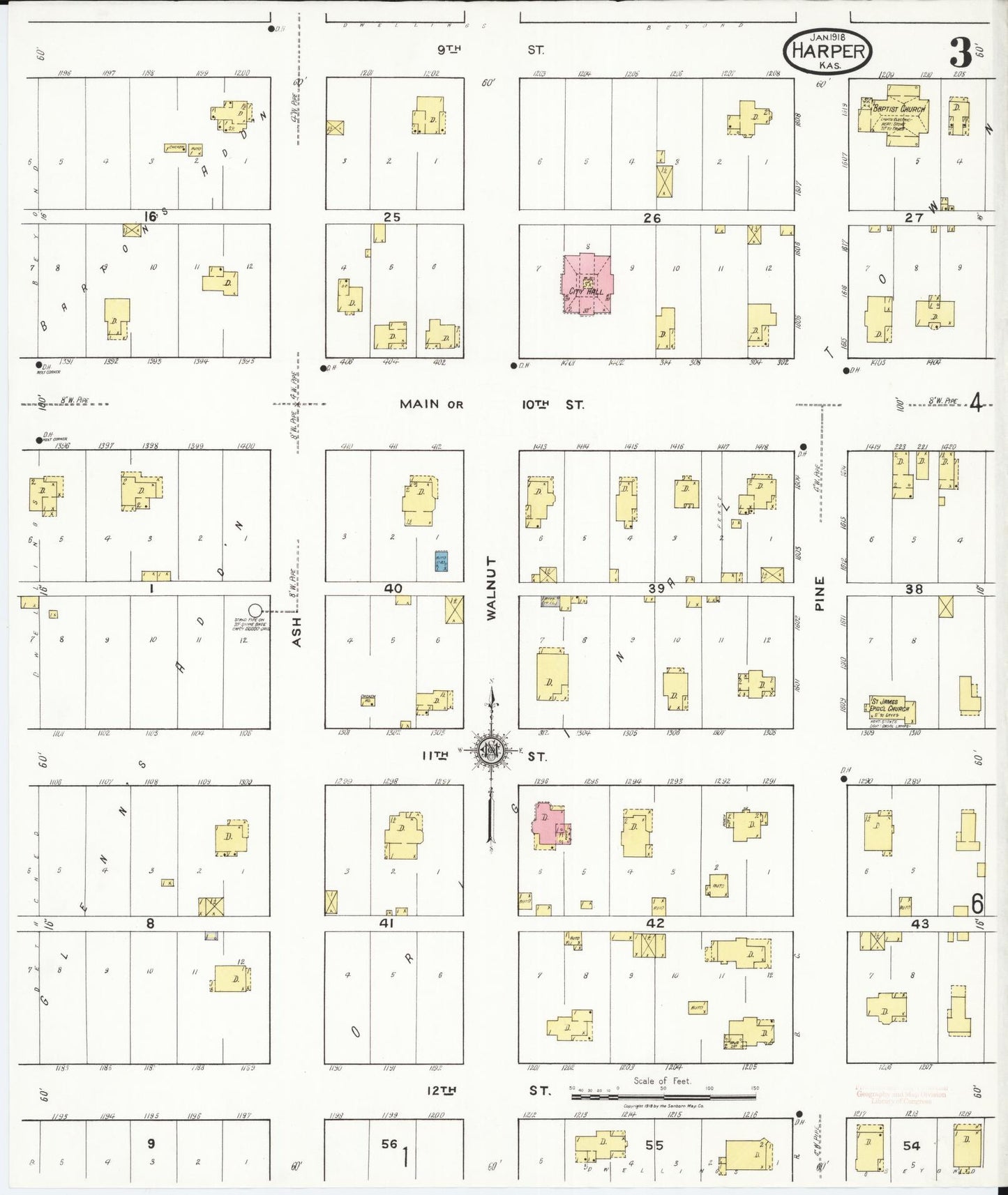 Sanborn Fire Insurance Map from Harper, Harper County, Kansas (1918), Sheet #0003 - Historic Sanborn Fire Insurance Map Print, vintage old map wall art, antique decor, genealogy gift, Kansas Kansas map