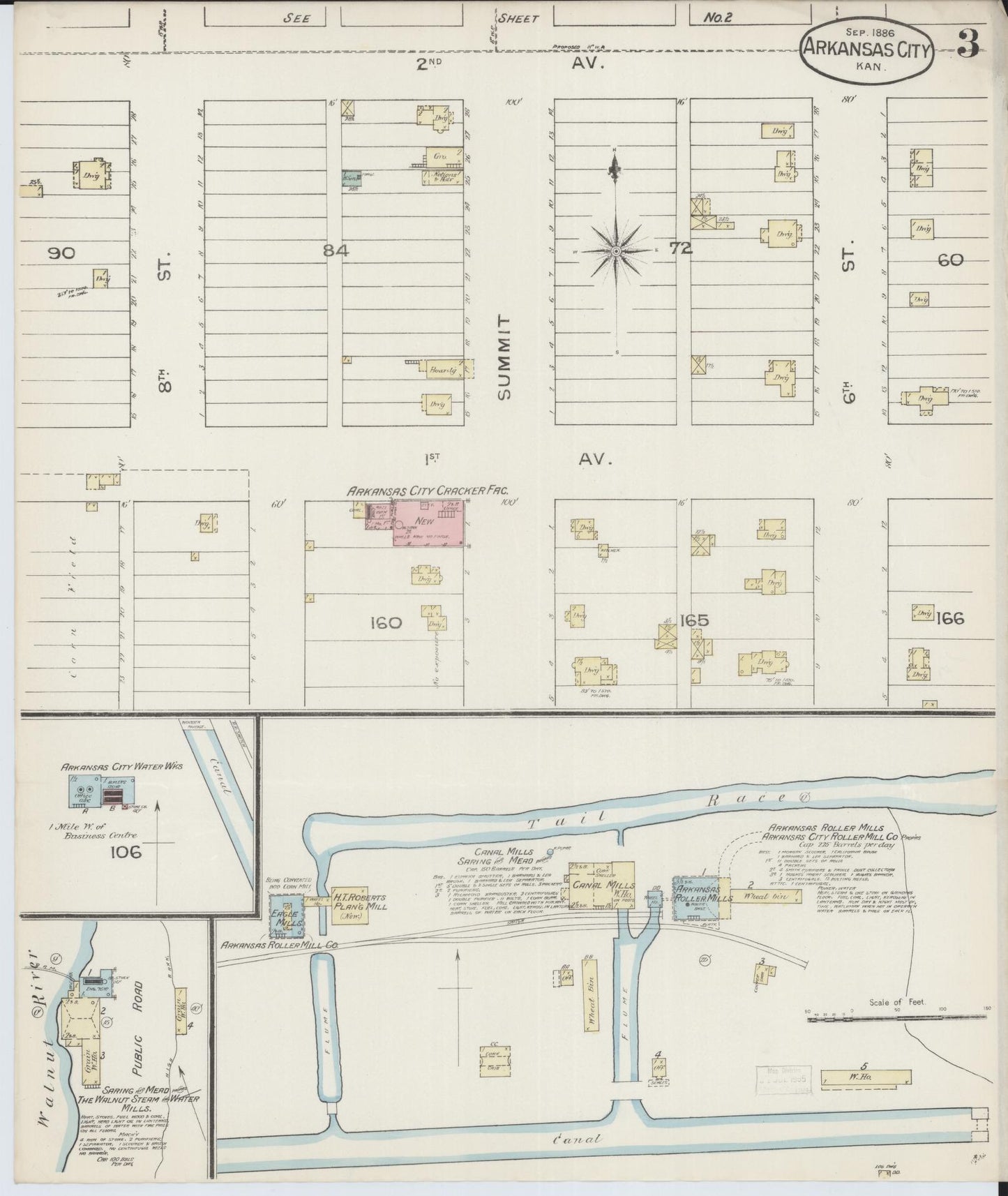 Sanborn Fire Insurance Map from Arkansas City, Cowley County, Kansas (1886), Sheet #0003 - Historic Sanborn Fire Insurance Map Print, vintage old map wall art, antique decor, genealogy gift, Kansas Kansas map