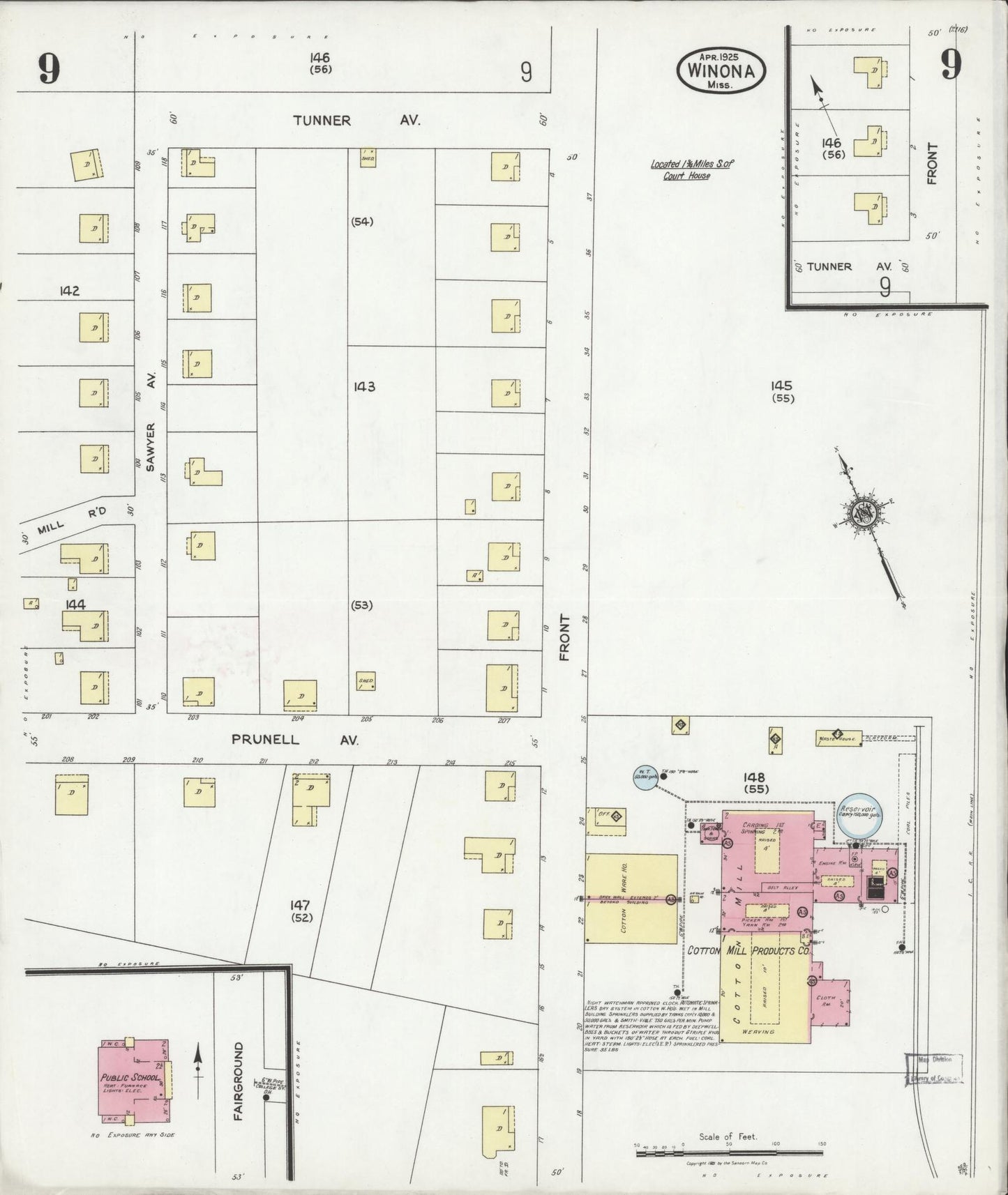 Sanborn Fire Insurance Map from Winona, Montgomery County, Mississippi (1925), Sheet #0009 - Historic Sanborn Fire Insurance Map Print, vintage old map wall art, antique decor, genealogy gift, Mississippi Mississippi map