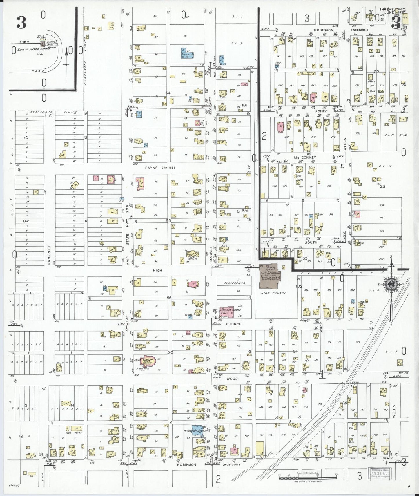 Sanborn Fire Insurance Map from Shreve, Wayne County, Ohio (1950), Sheet #0003 - Complete Map Set gallery image, historic Sanborn map, vintage wall art, Ohio Ohio
