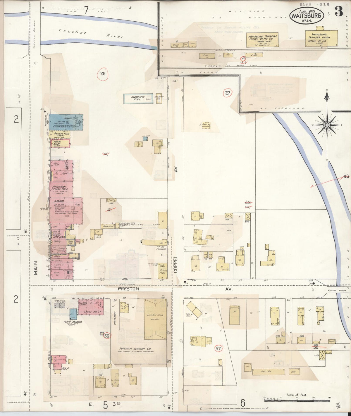 Sanborn Fire Insurance Map from Waitsburg, Walla Walla County, Washington (1933), Sheet #0003 - Historic Sanborn Fire Insurance Map Print, vintage old map wall art, antique decor, genealogy gift, Washington Washington map
