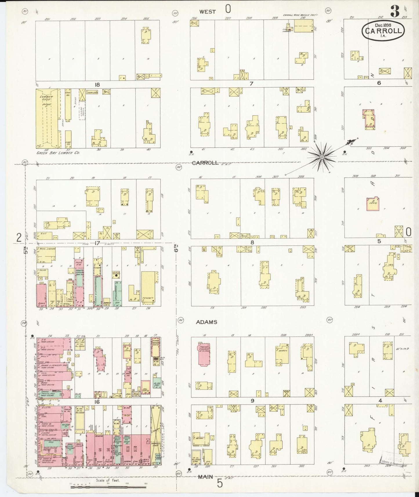 Sanborn Fire Insurance Map from Carroll, Carroll County, Iowa (1898), Sheet #0003 - Historic Sanborn Fire Insurance Map Print, vintage old map wall art