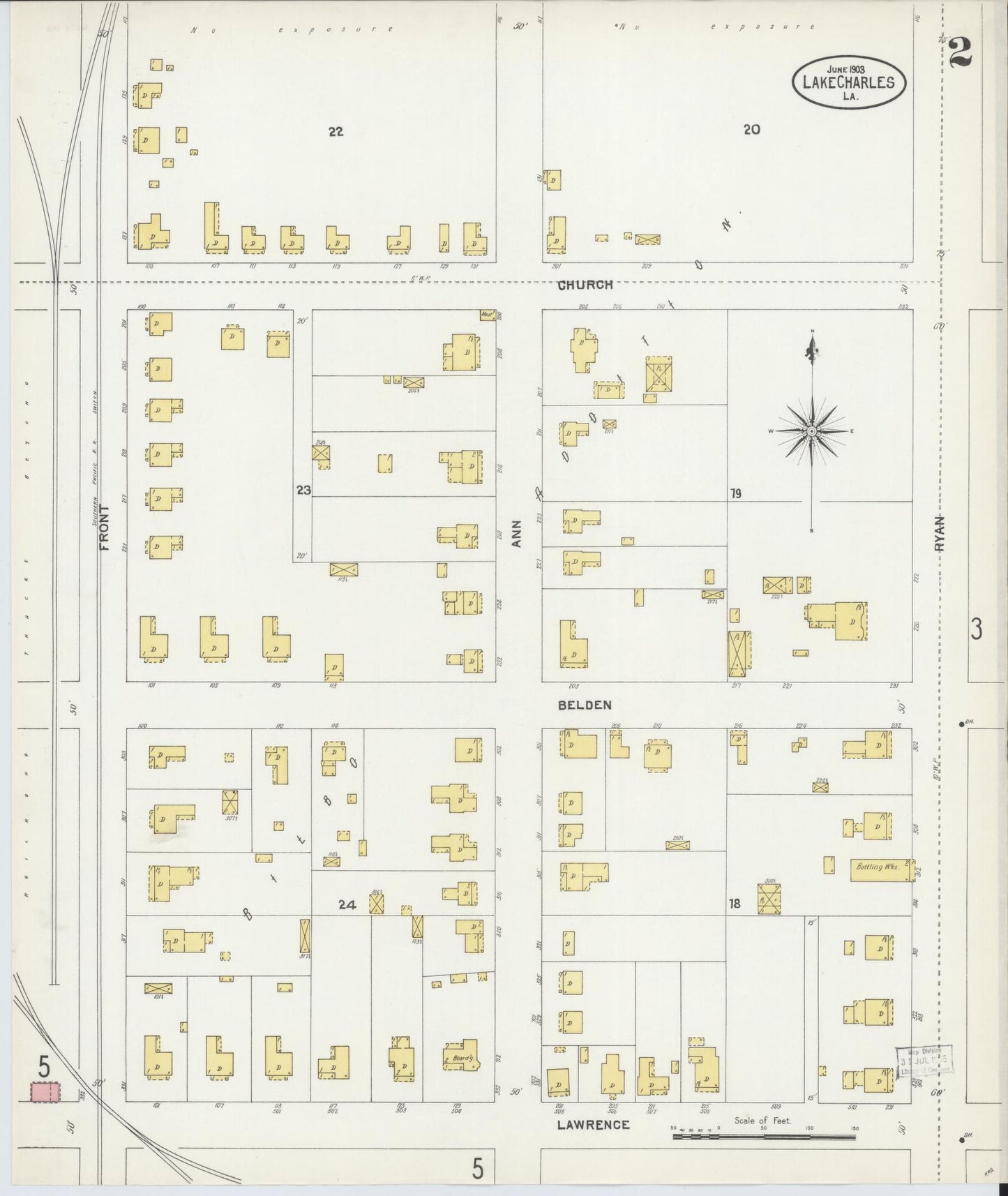 Sanborn Fire Insurance Map from Lake Charles, Calcasieu Parish, Louisiana (1903), Sheet #0002 - Historic Sanborn Fire Insurance Map Print, vintage old map wall art, antique decor, genealogy gift, Louisiana Louisiana map