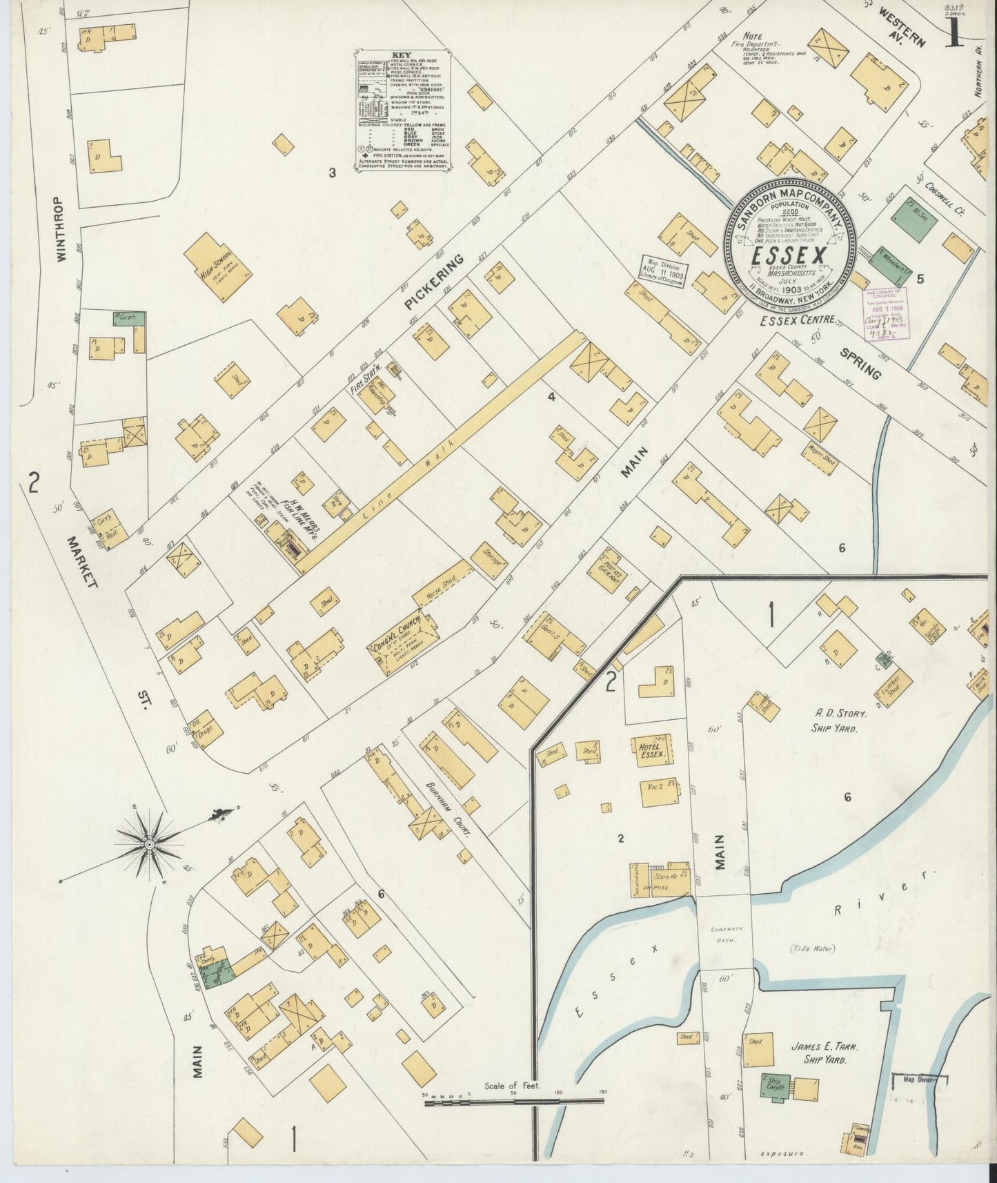 Sanborn Fire Insurance Map from Essex, Essex County, Massachusetts (1903), Sheet #0001 - Historic Sanborn Fire Insurance Map Print, vintage old map wall art, antique decor, genealogy gift, Massachusetts Massachusetts map