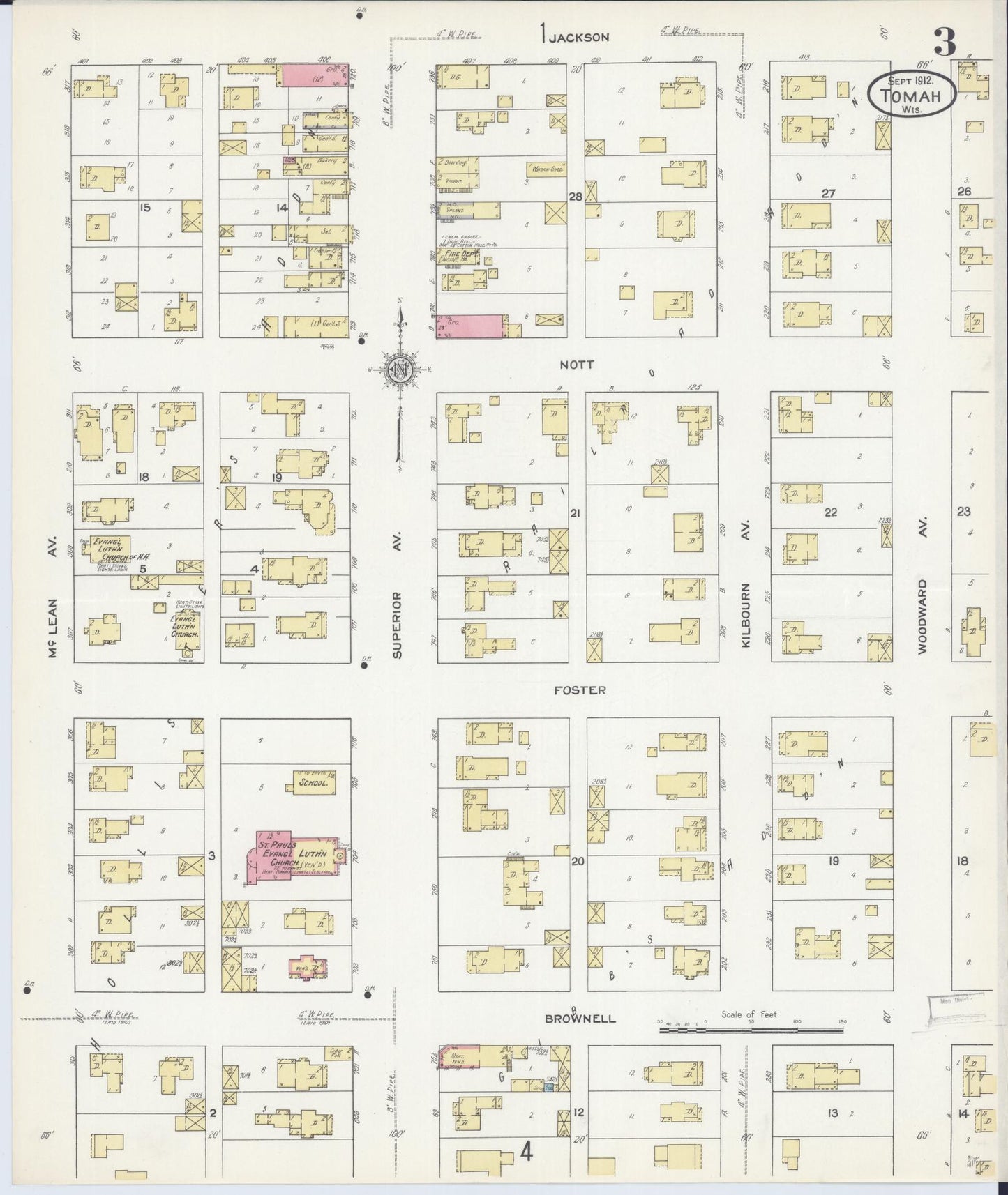 Sanborn Fire Insurance Map from Tomah, Monroe County, Wisconsin (1912), Sheet #0003 - Historic Sanborn Fire Insurance Map Print, vintage old map wall art, antique decor, genealogy gift, Wisconsin Wisconsin map