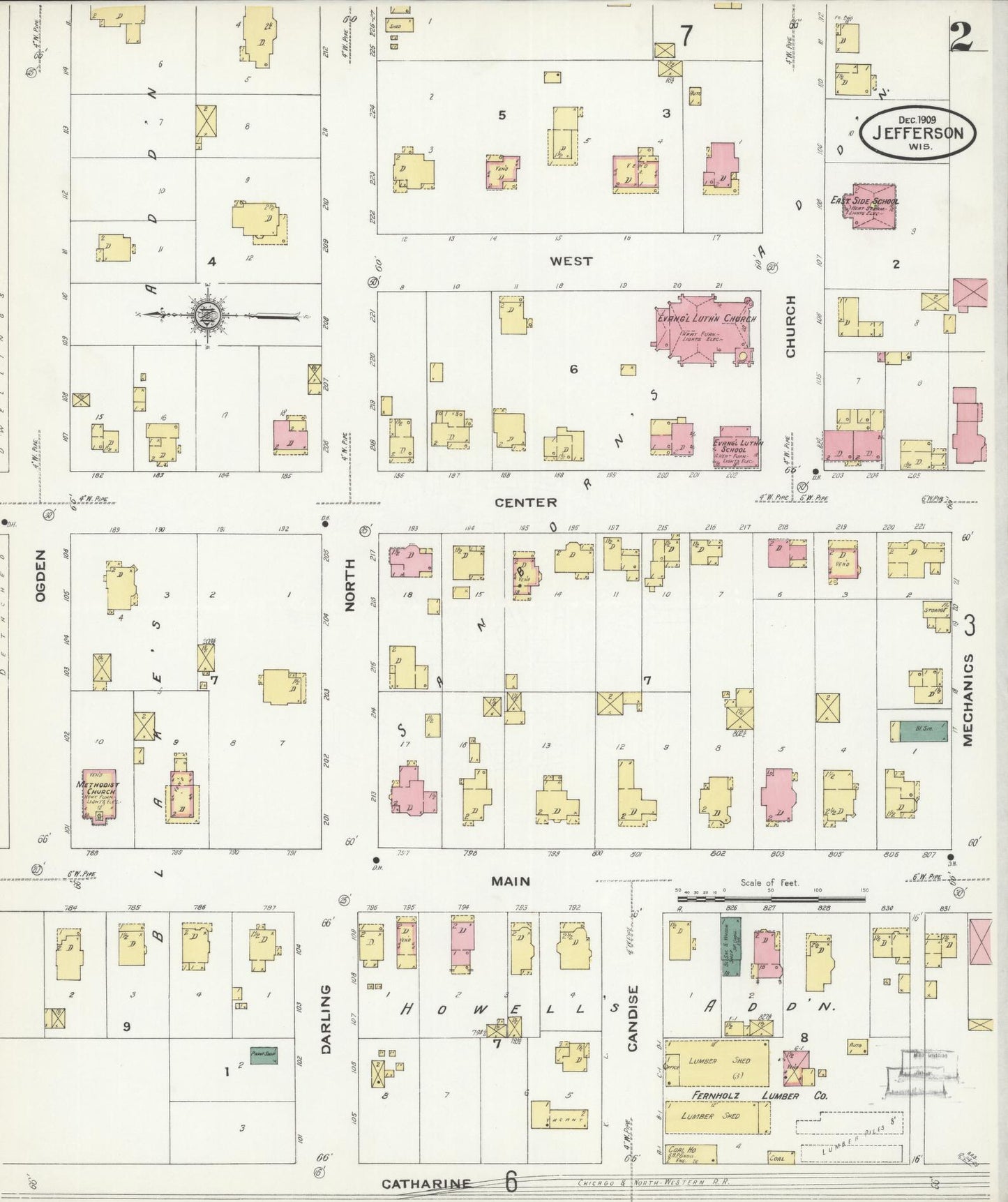 Sanborn Fire Insurance Map from Jefferson, Jefferson County, Wisconsin (1909), Sheet #0002 - Historic Sanborn Fire Insurance Map Print, vintage old map wall art, antique decor, genealogy gift, Wisconsin Wisconsin map