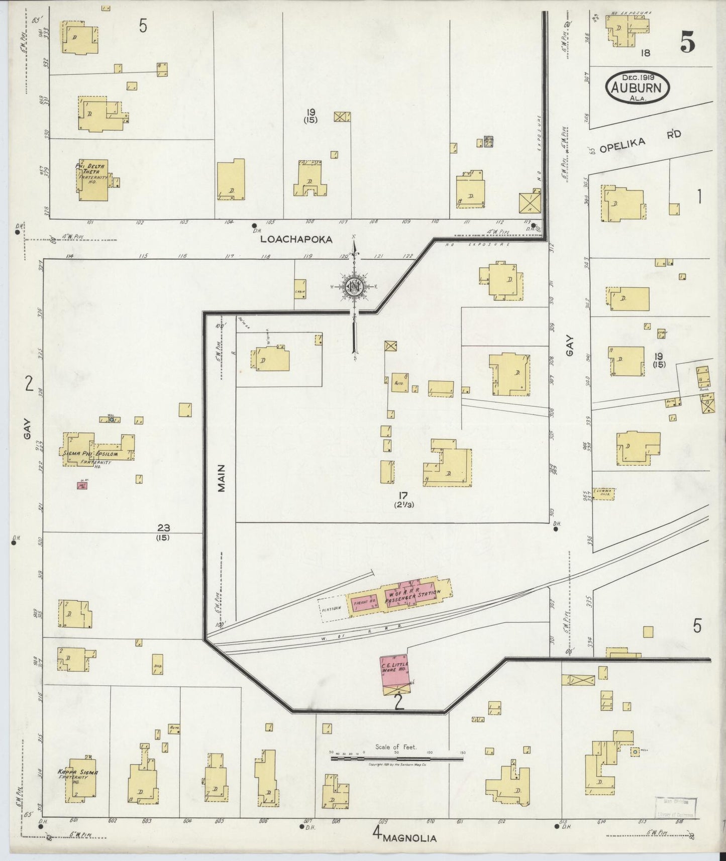 Sanborn Fire Insurance Map from Auburn, Lee County, Alabama (1919), Sheet #0005 - Complete Map Set gallery image, historic Sanborn map, vintage wall art, Alabama Alabama
