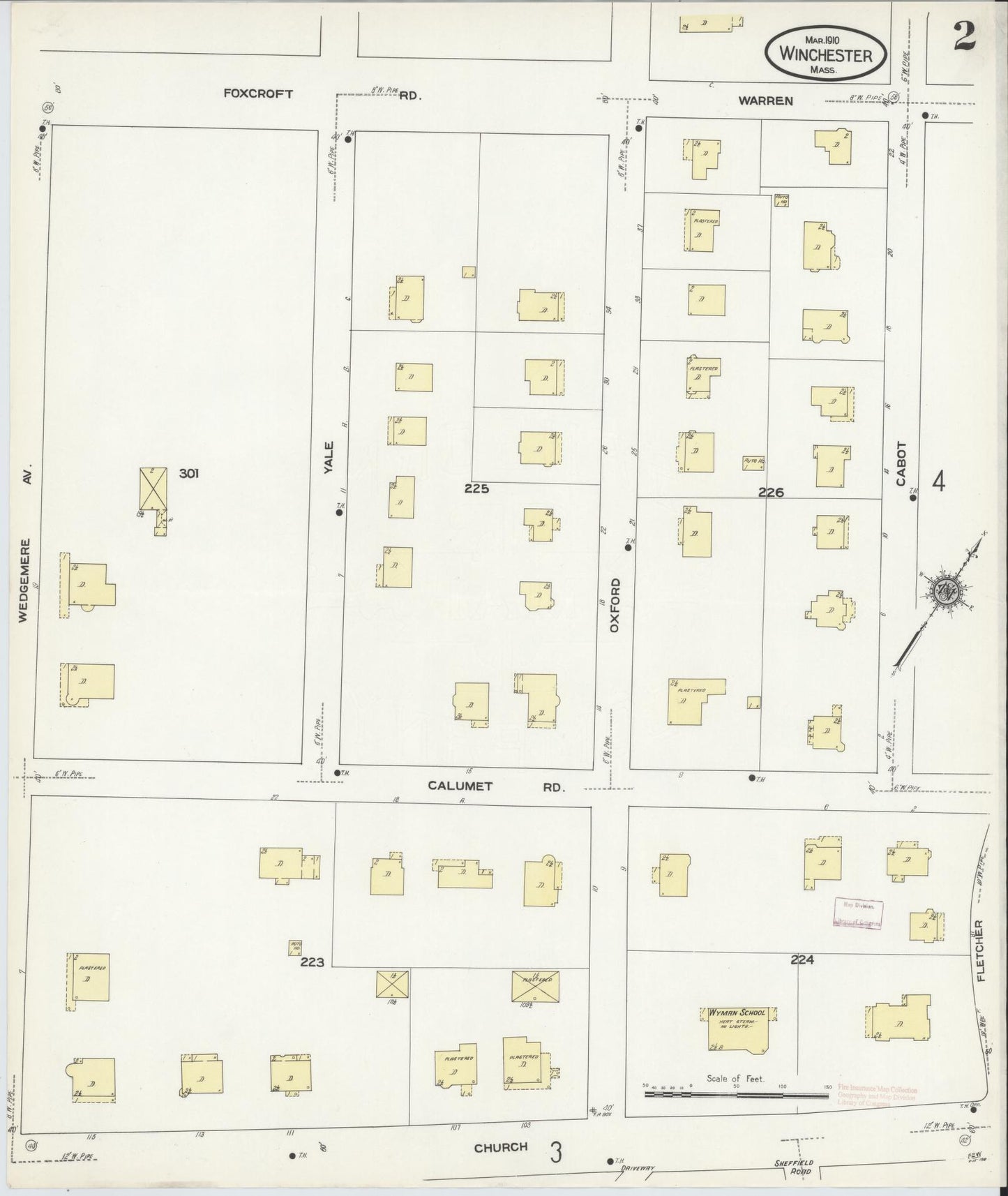 Sanborn Fire Insurance Map from Winchester, Middlesex County, Massachusetts (1910), Sheet #0002 - Historic Sanborn Fire Insurance Map Print, vintage old map wall art, antique decor, genealogy gift, Massachusetts Massachusetts map