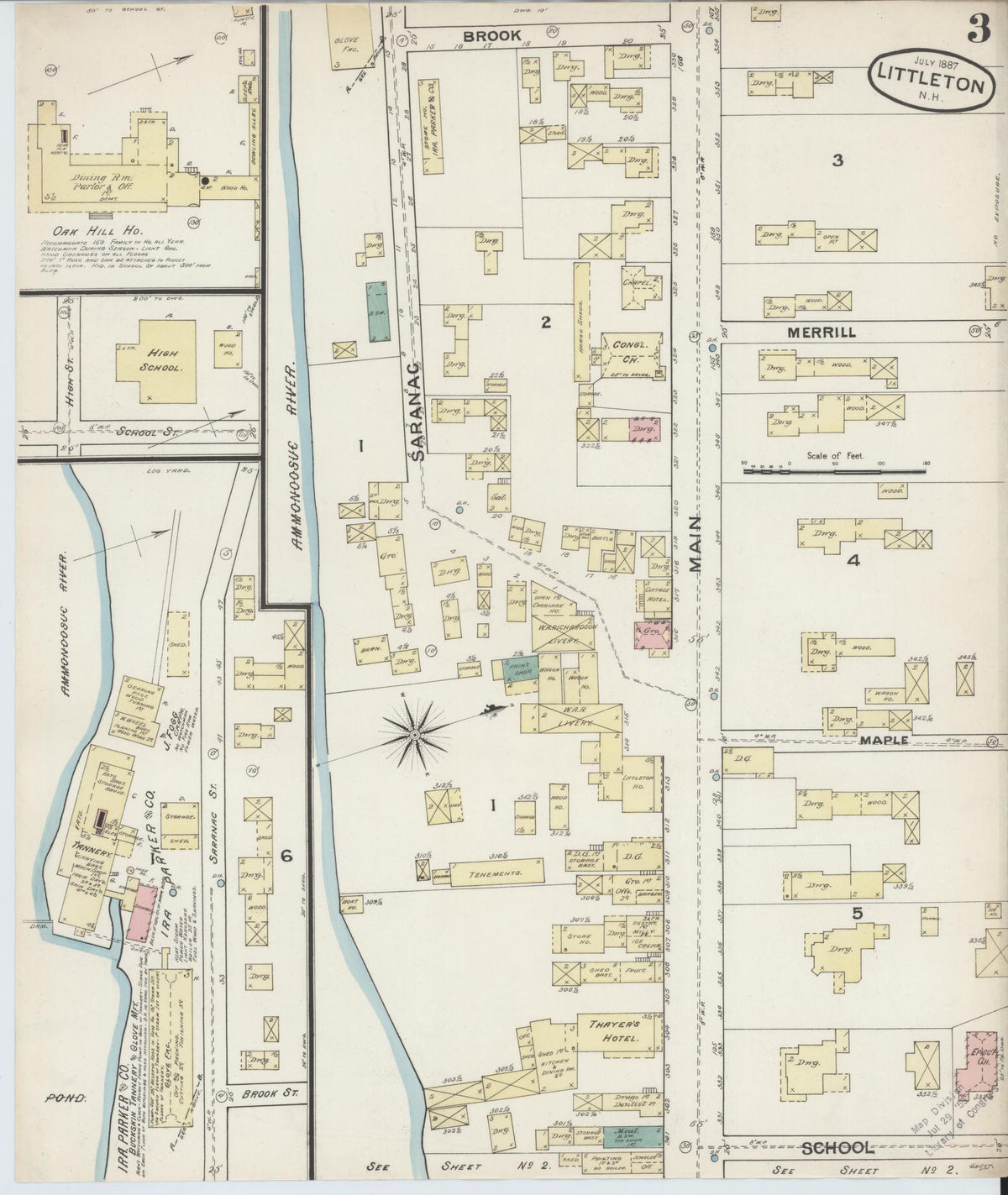 Sanborn Fire Insurance Map from Littleton, Grafton County, New Hampshire (1887), Sheet #0003 - Complete Map Set gallery image, historic Sanborn map, vintage wall art, New Hampshire New Hampshire