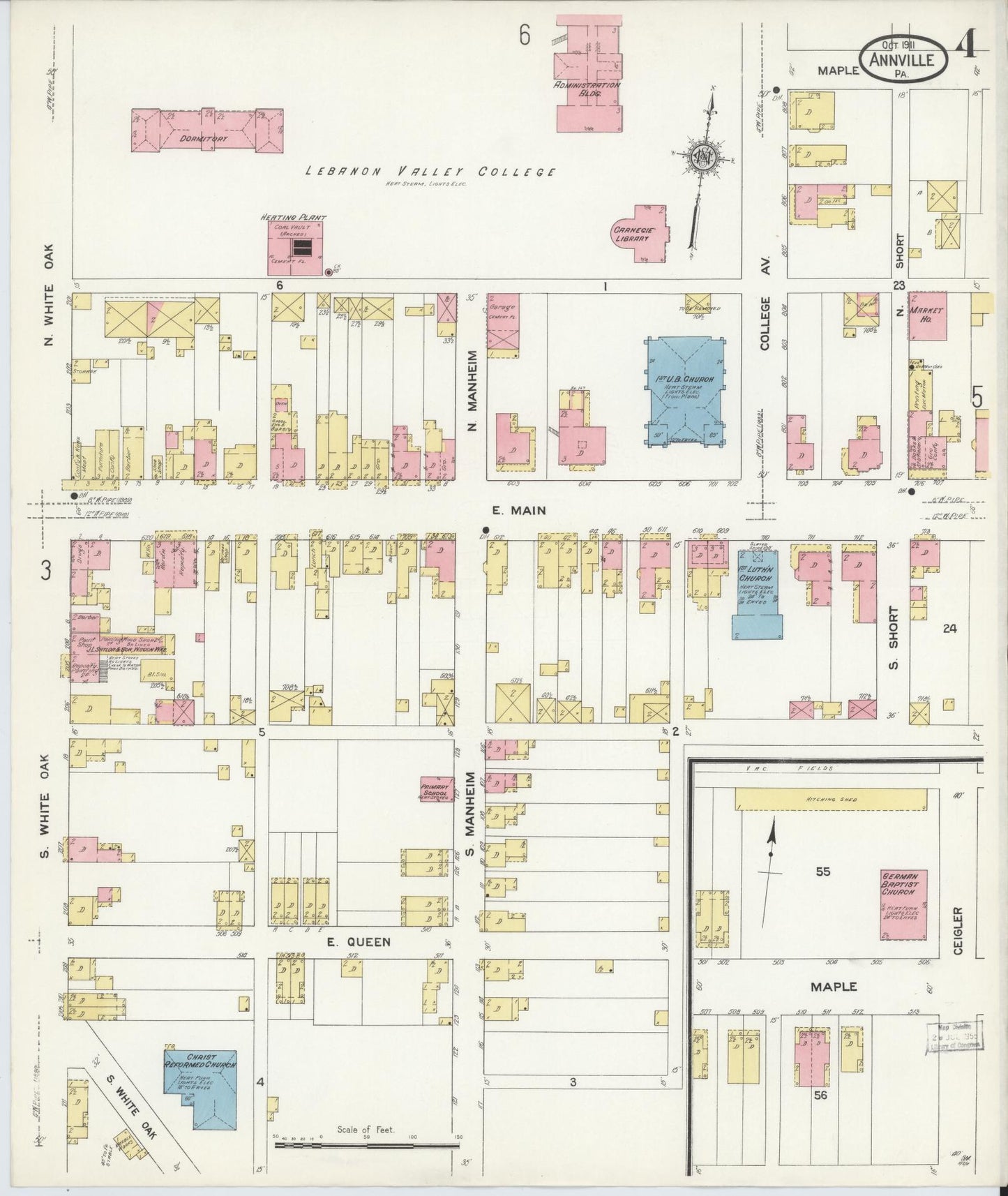 Sanborn Fire Insurance Map from Annville, Lebanon County, Pennsylvania (1911), Sheet #0004 - Historic Sanborn Fire Insurance Map Print, vintage old map wall art, antique decor, genealogy gift, Pennsylvania Pennsylvania map